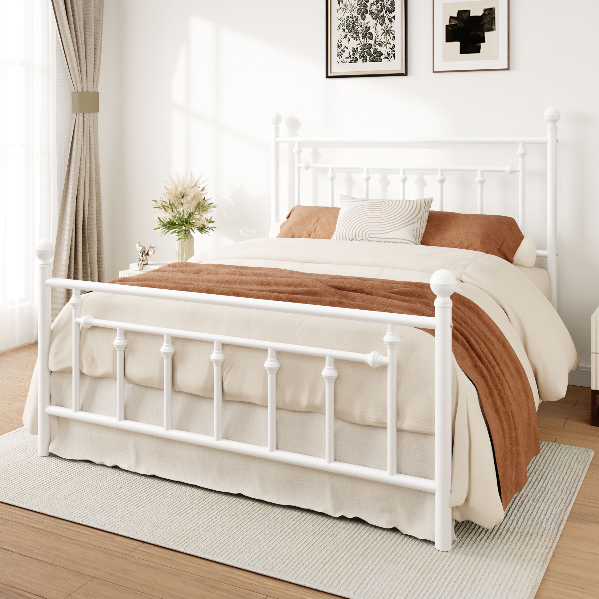 Einfach Metal Platform Bed Frame with Vintage Style Headboard and Footboard