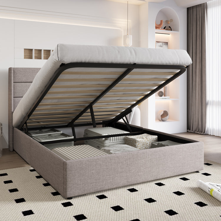Einfach Lift up Platform Storage Bed Frame with Upholstered Wingback H