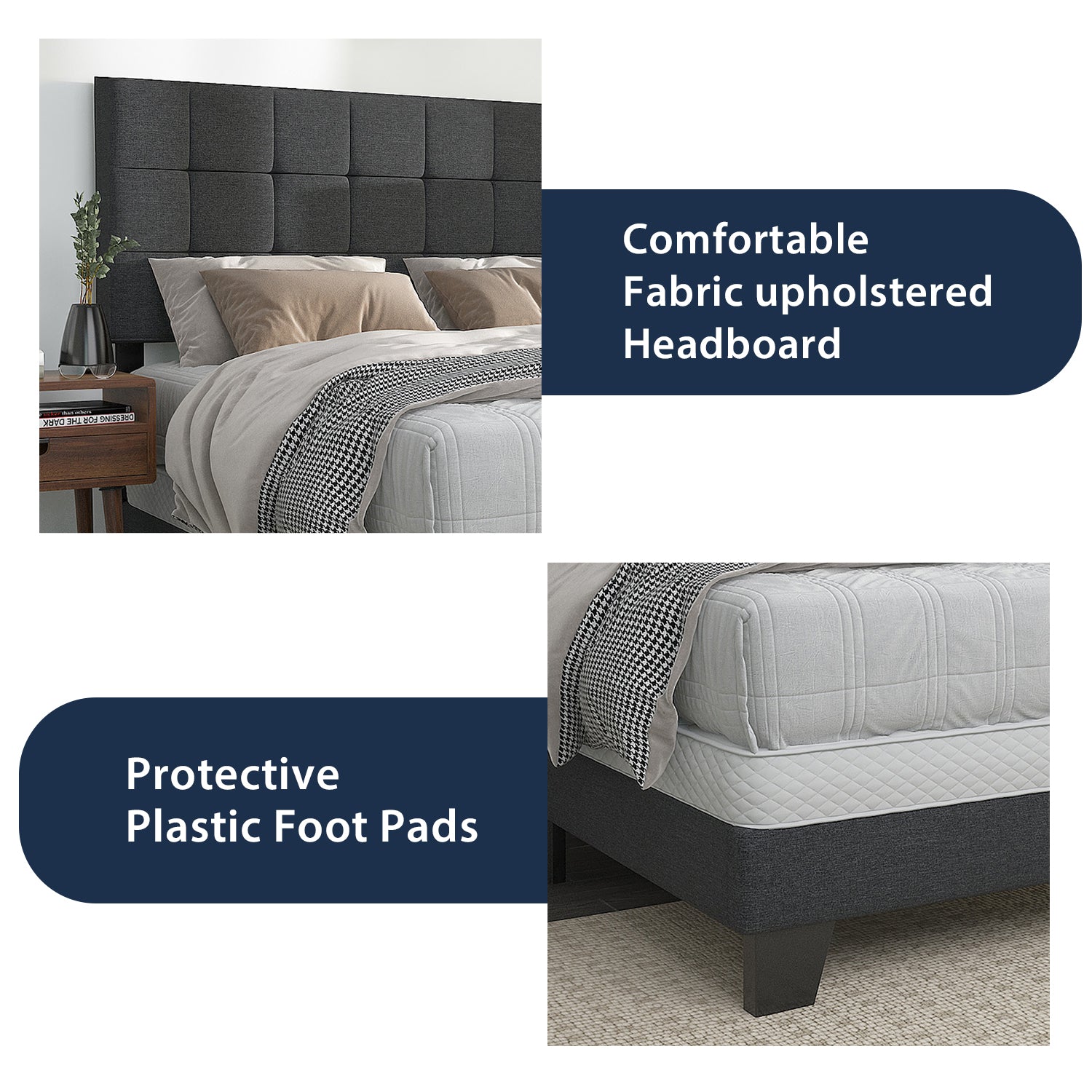 Einfach Fabric Upholstered Panel Bed with Adjustable Headboard