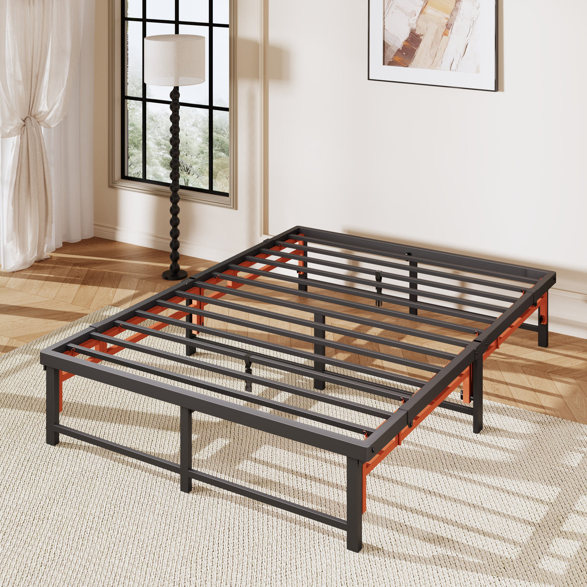 Einfach High Quad-Fold Platform Bed Frame, No Box Spring Needed