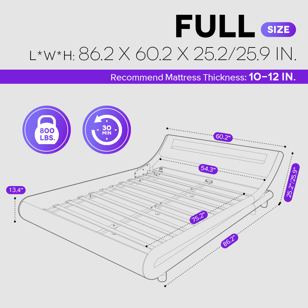 Einfach Faux Leather LED Sleigh Bed with Functional Headboard