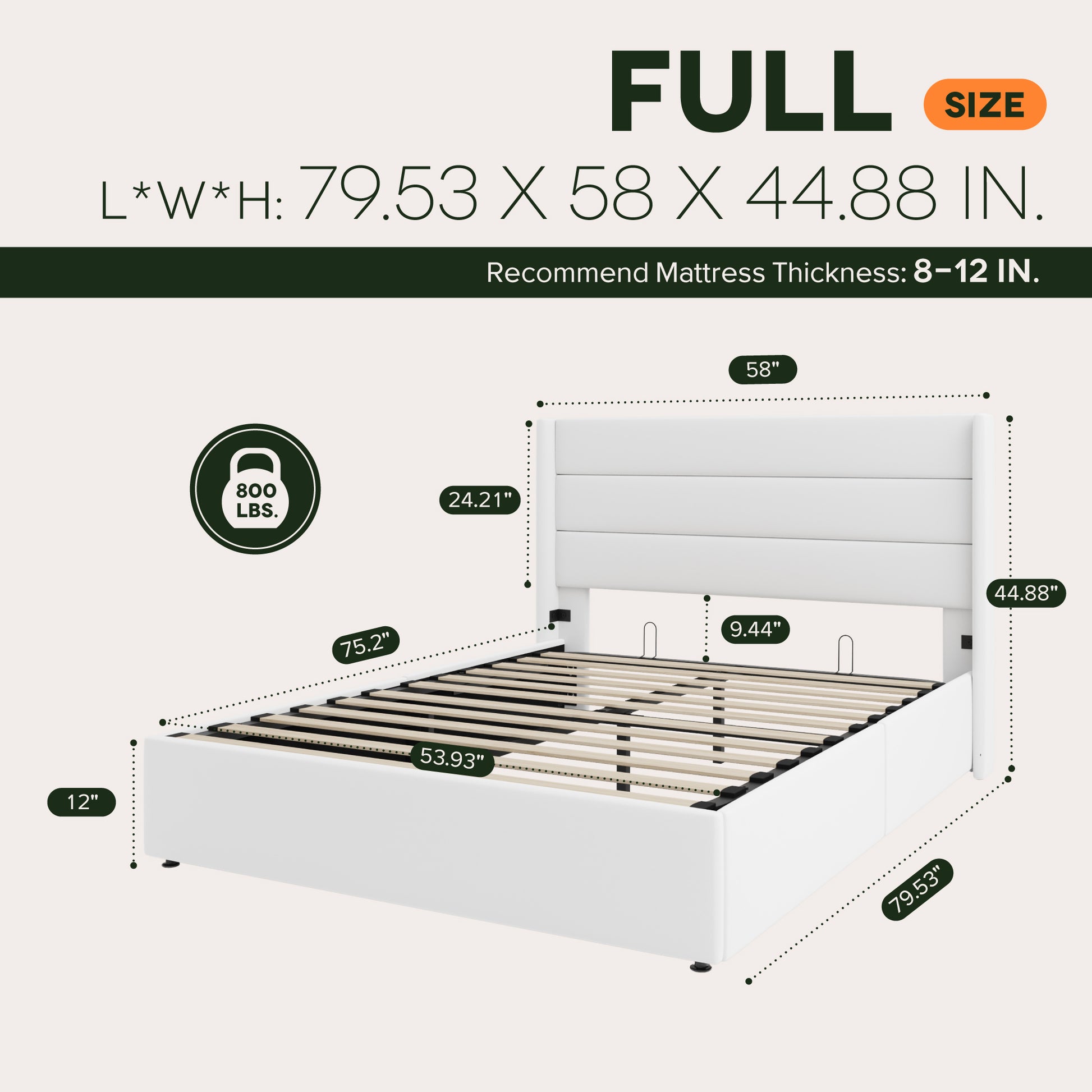 Einfach Hydraulic Lift up Platform Storage Bed Frame with Velvet Upholstered Wingback Panel Headboard