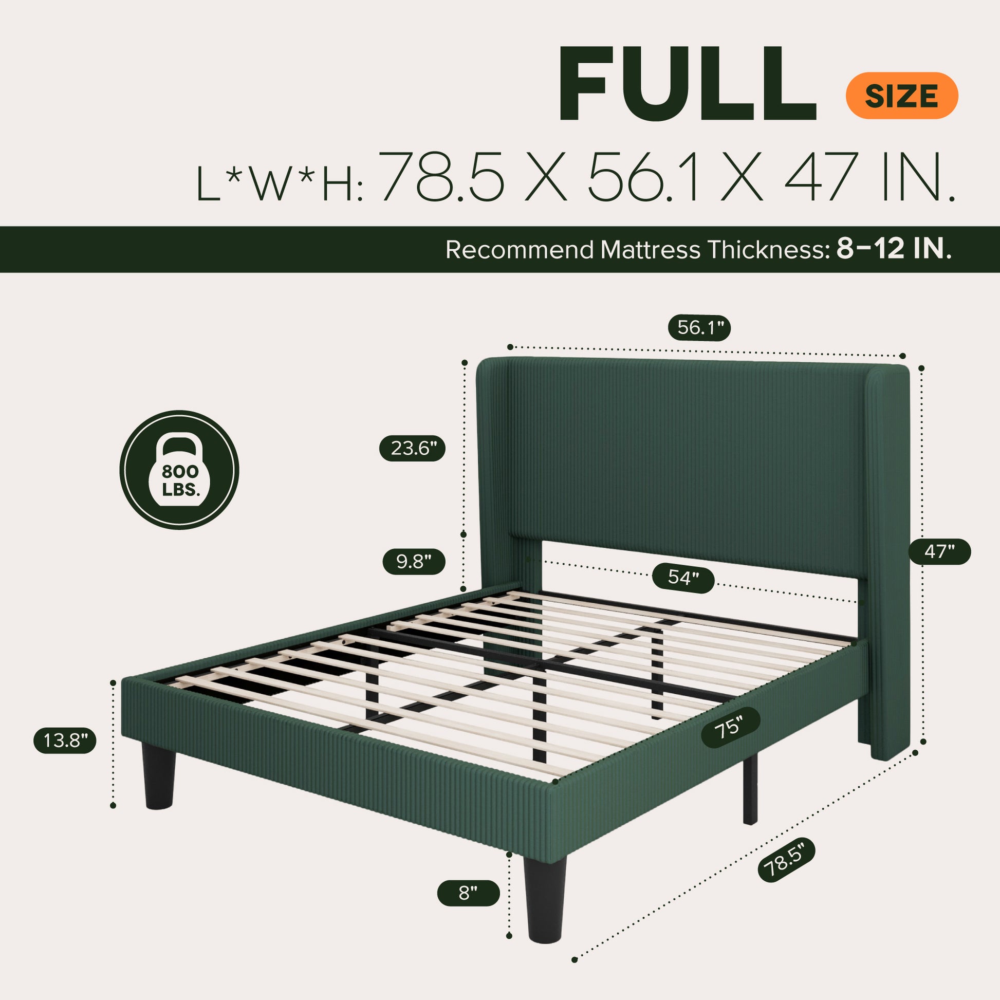 Einfach Luxury Channel-Tufted Corduroy Velvet Platform Bed Frame with Wingback Headboard