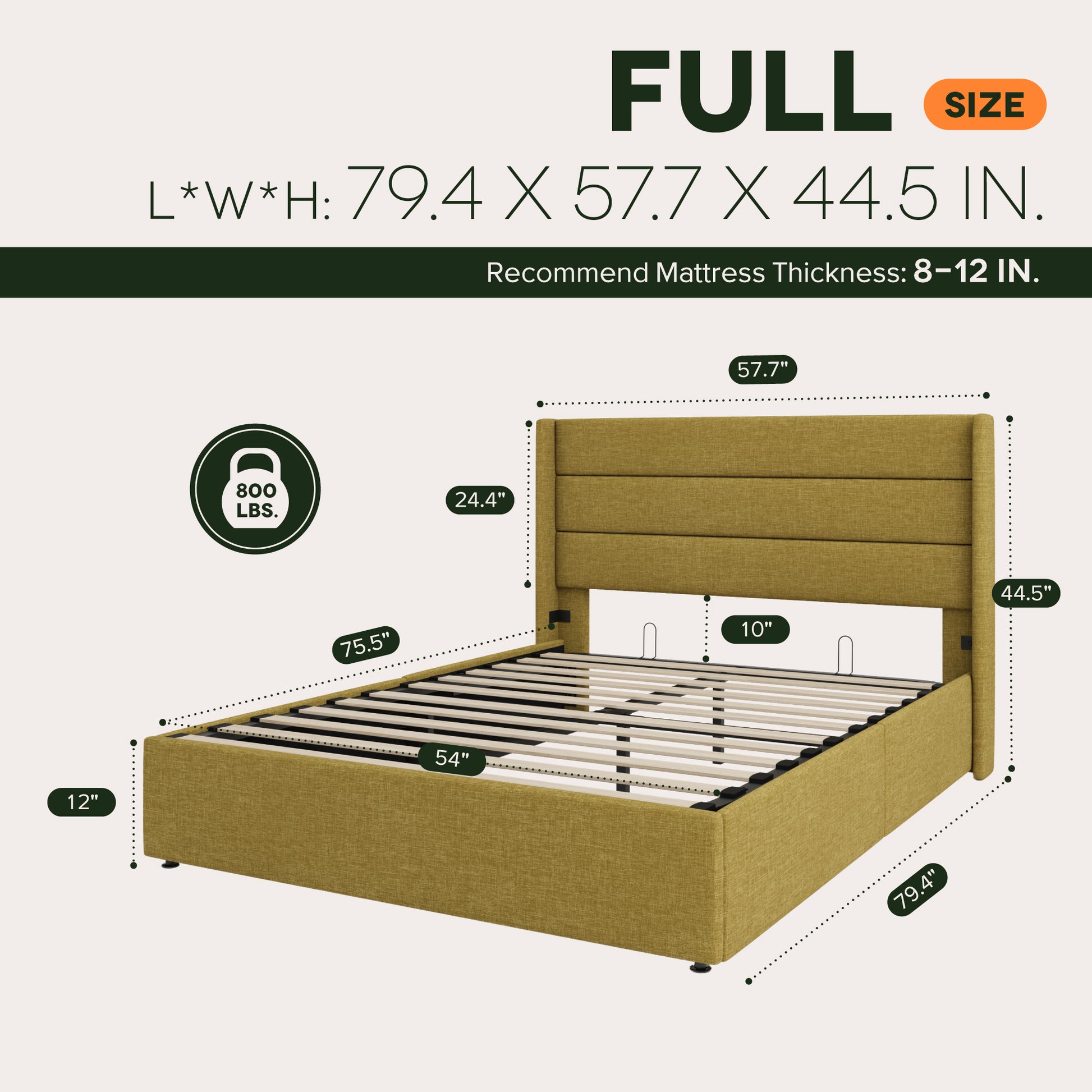 Einfach Lift up Platform Storage Bed Frame with Upholstered Wingback Headboard