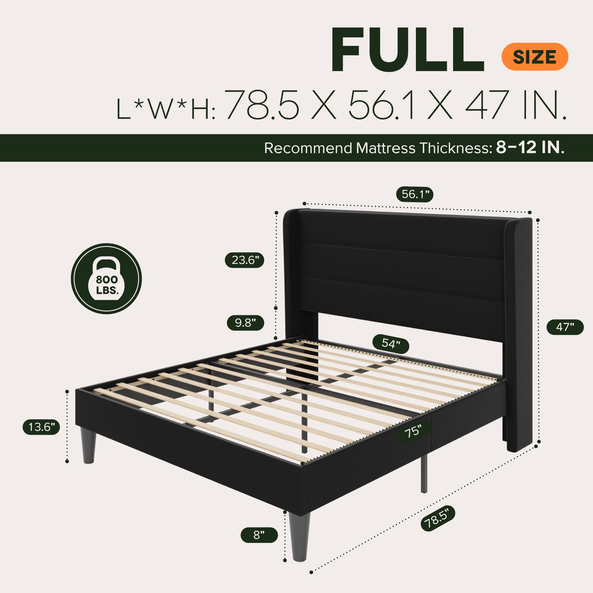 Einfach Luxury Velvet Upholstered Platform Bed Frame with Wingback Headboard