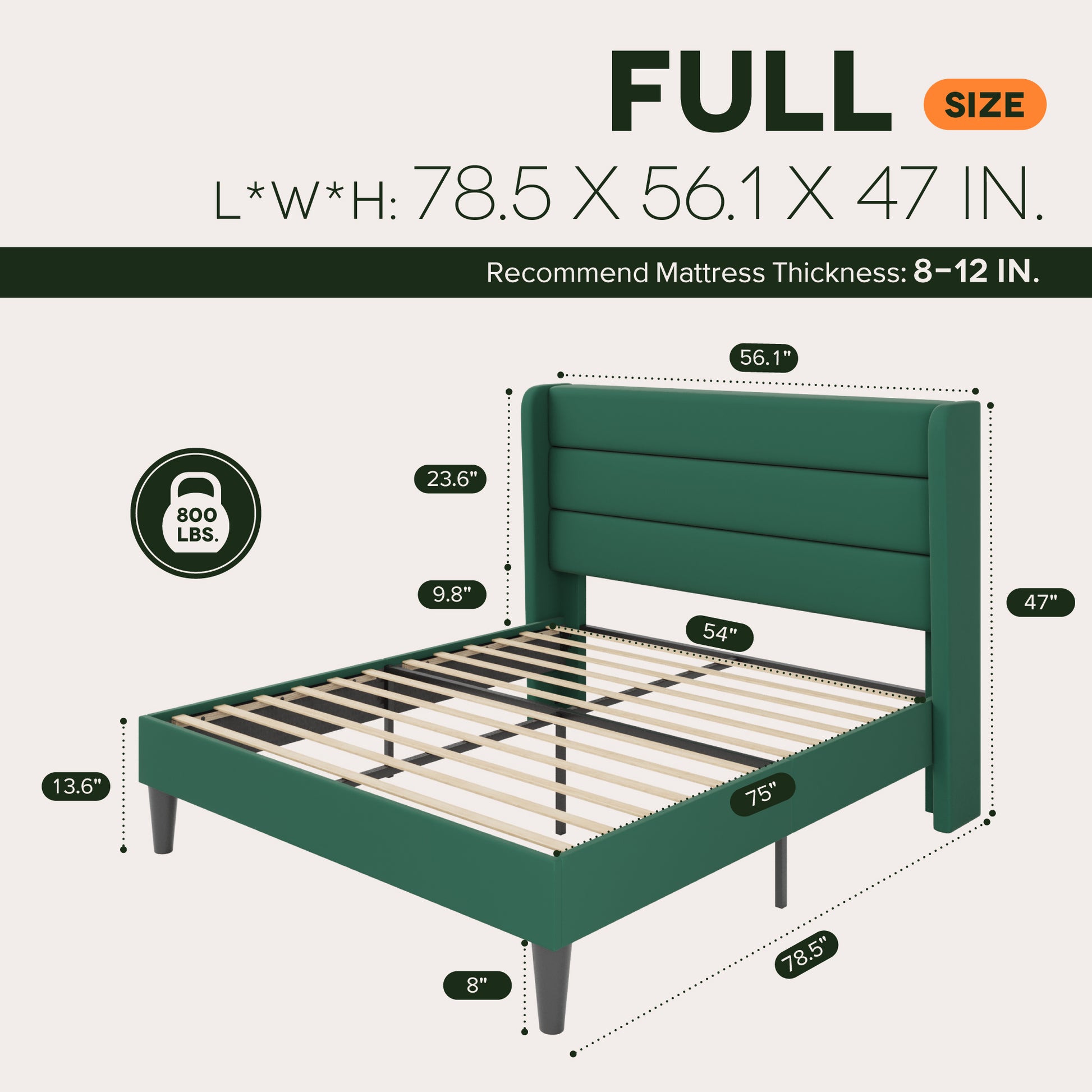 Einfach Luxury Velvet Upholstered Platform Bed Frame with Wingback Headboard