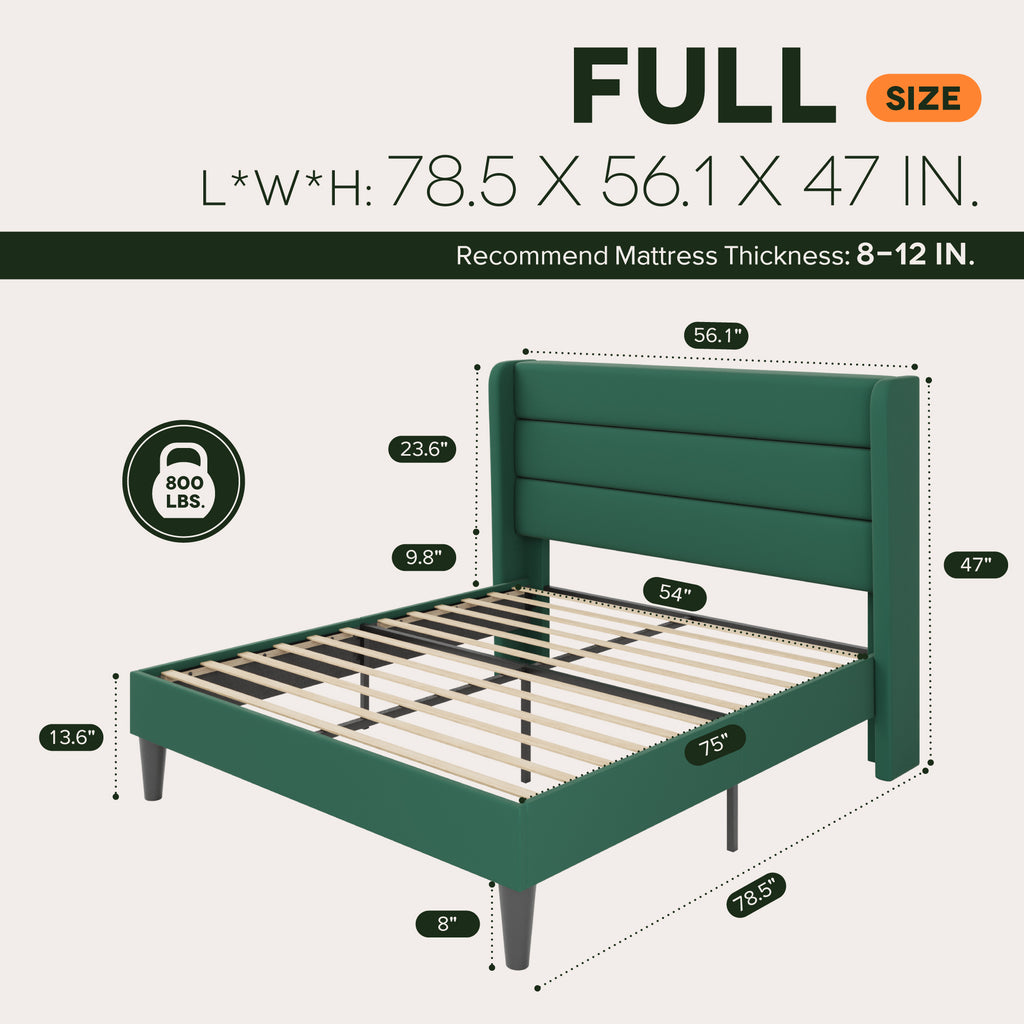 Einfach Luxury Velvet Upholstered Platform Bed Frame with Wingback Headboard