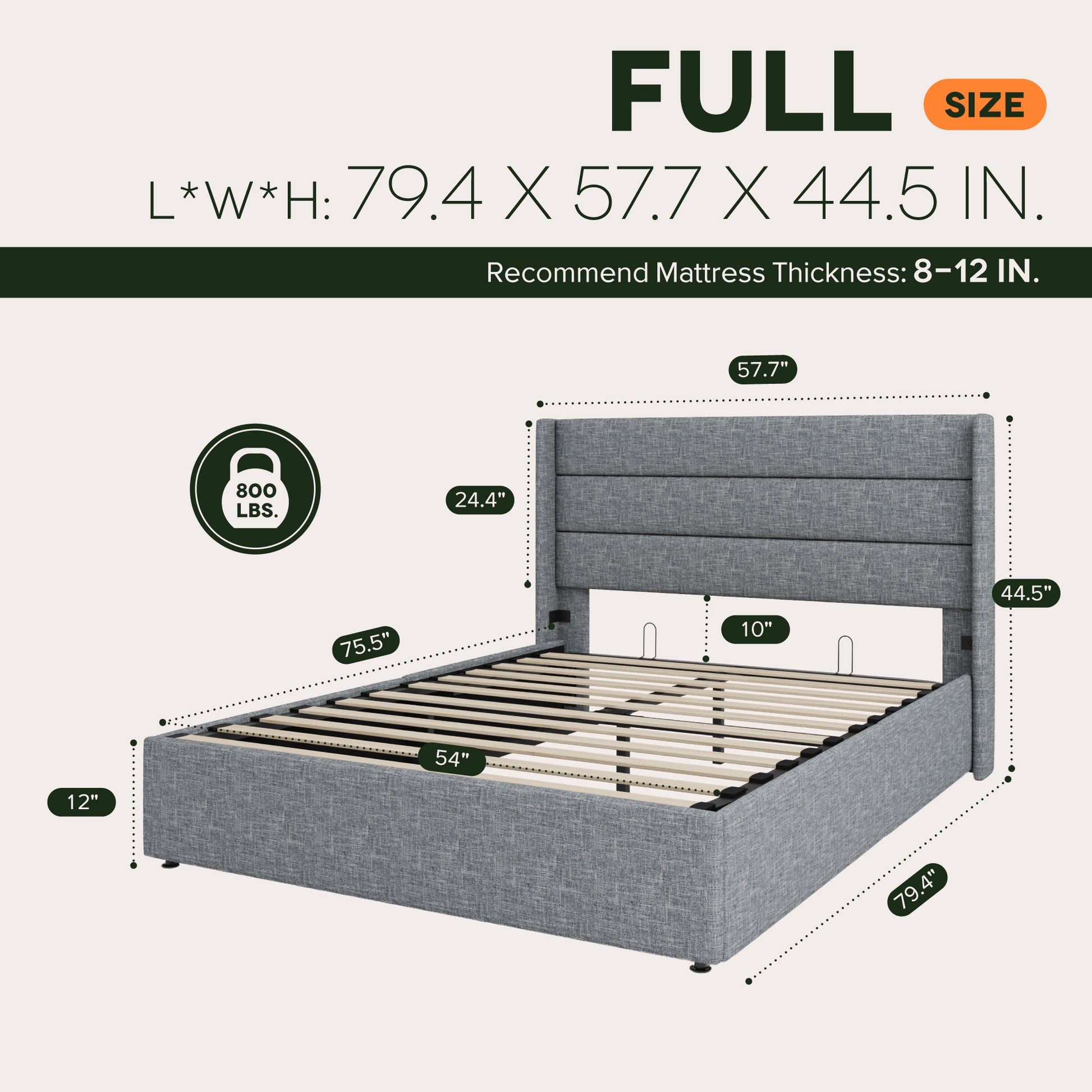 Einfach Lift up Platform Storage Bed Frame with Upholstered Wingback Headboard