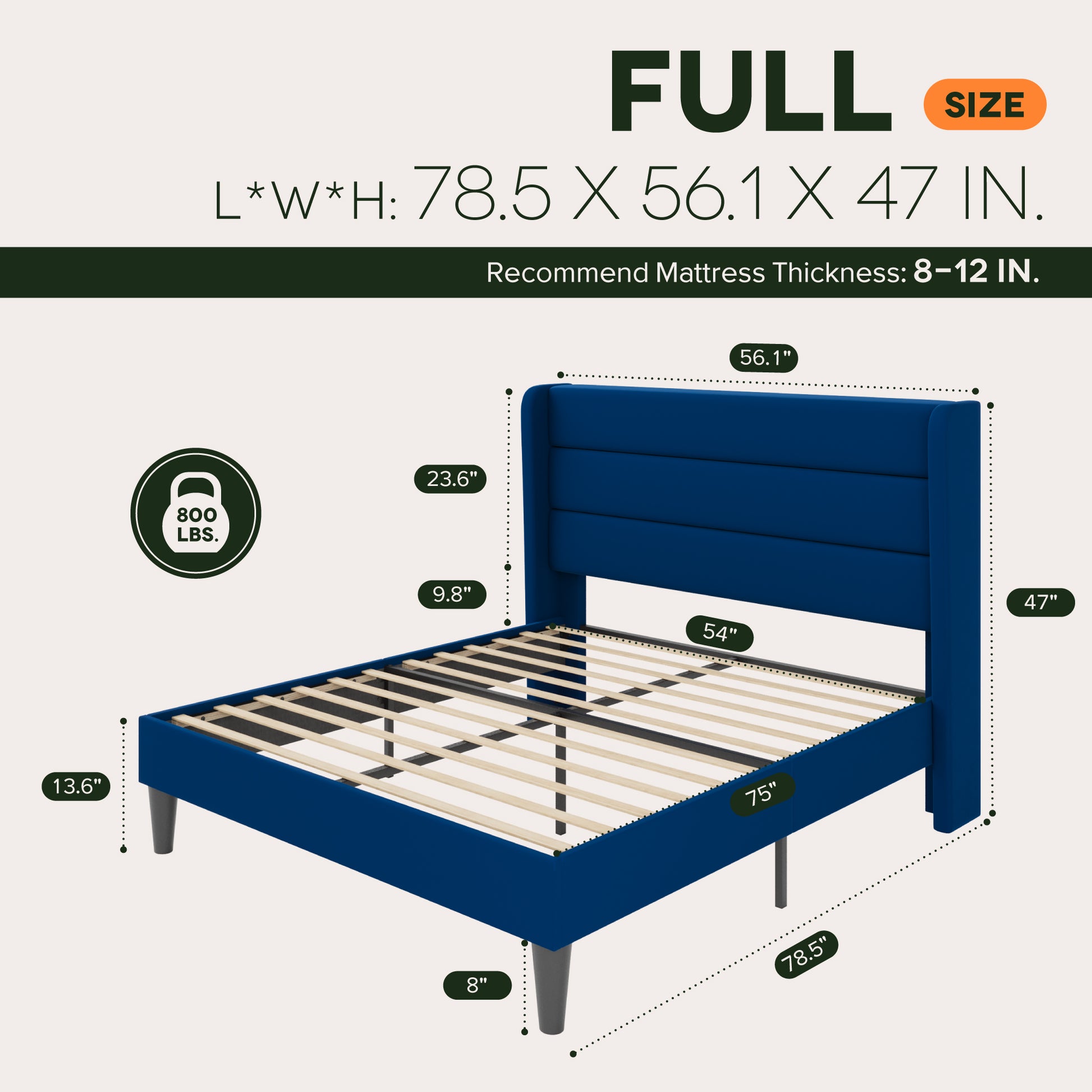 Einfach Luxury Velvet Upholstered Platform Bed Frame with Wingback Headboard
