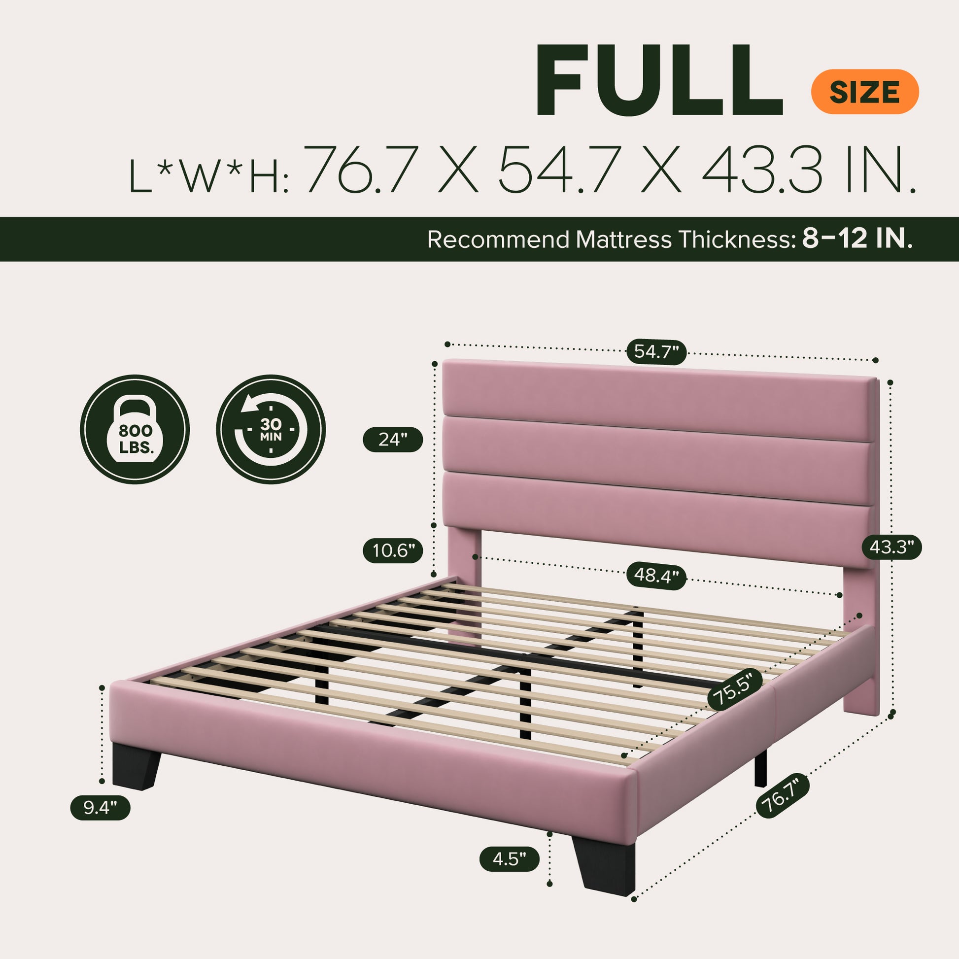Einfach Bed Frame, Platform Bed Frame with Panel Upholstered Headboard