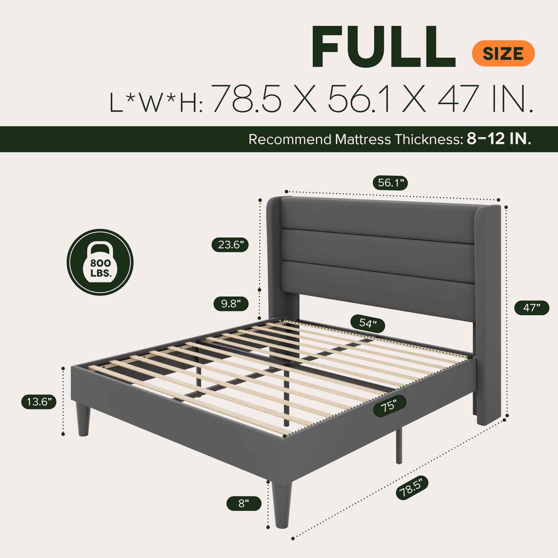 Einfach Luxury Velvet Upholstered Platform Bed Frame with Wingback Headboard