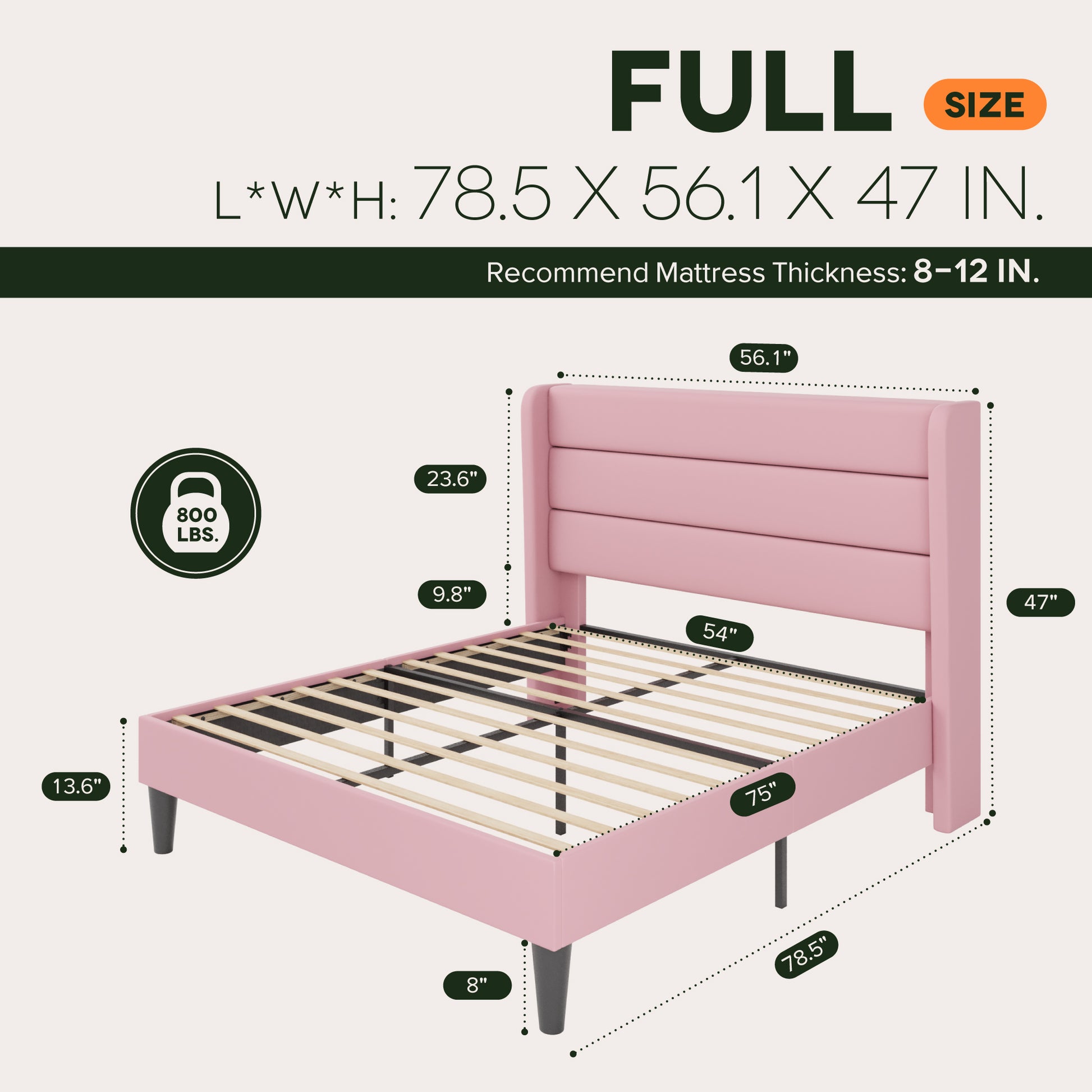 Einfach Luxury Velvet Upholstered Platform Bed Frame with Wingback Headboard
