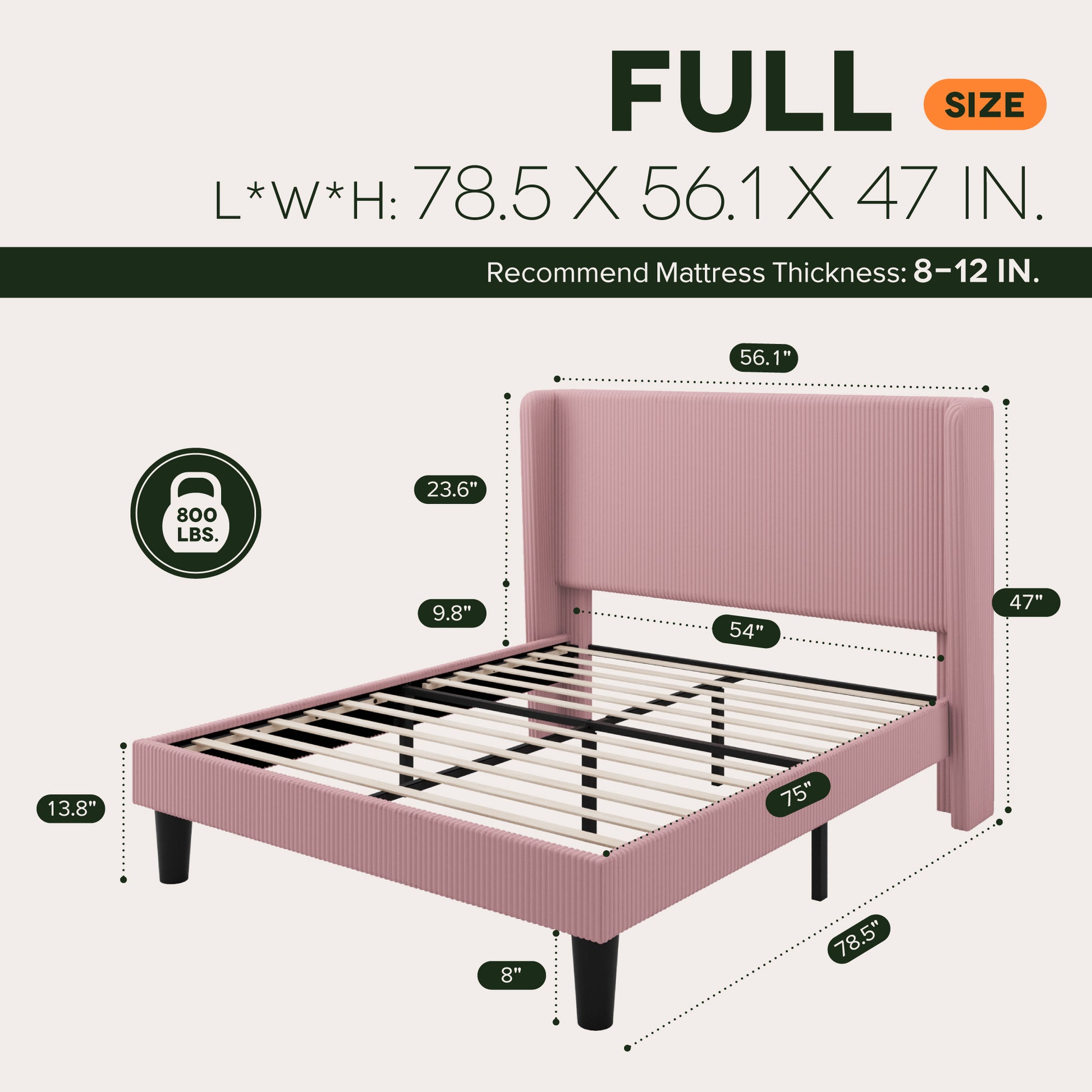 Einfach Luxury Channel-Tufted Corduroy Velvet Platform Bed Frame with Wingback Headboard