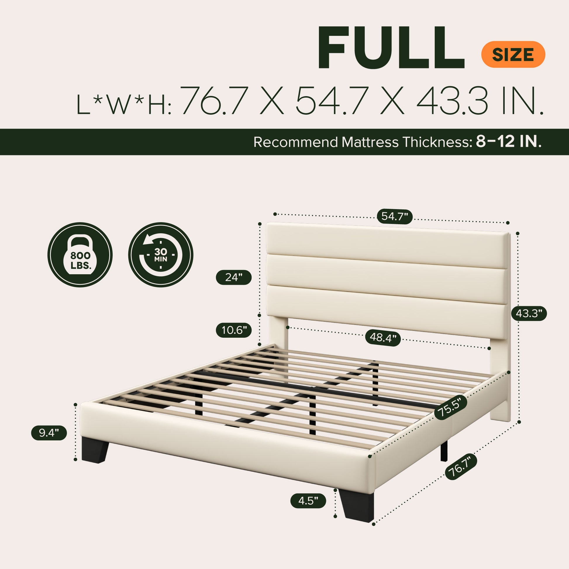 Einfach Bed Frame, Platform Bed Frame with Panel Upholstered Velvet Headboard