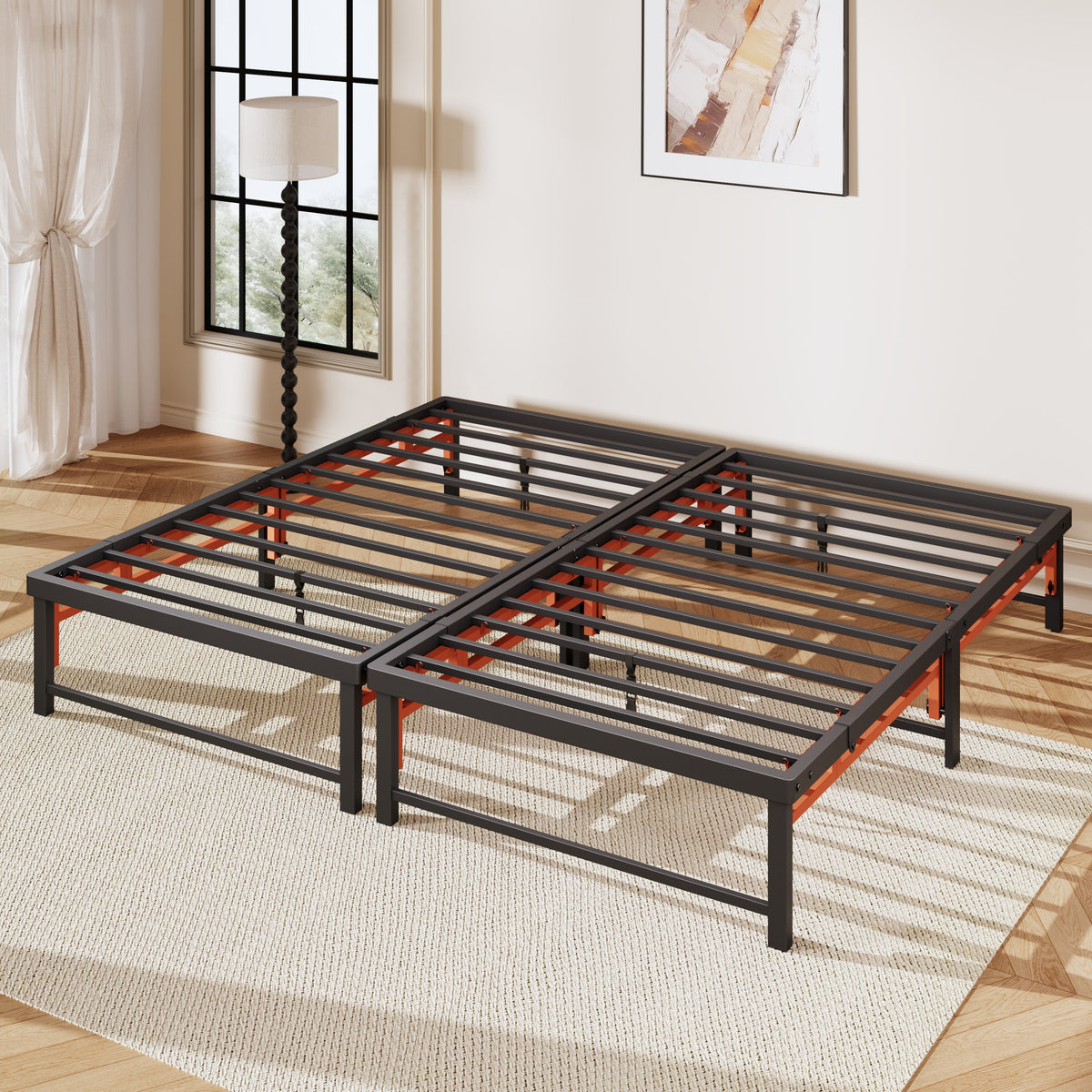 Einfach High Quad-Fold Platform Bed Frame, No Box Spring Needed
