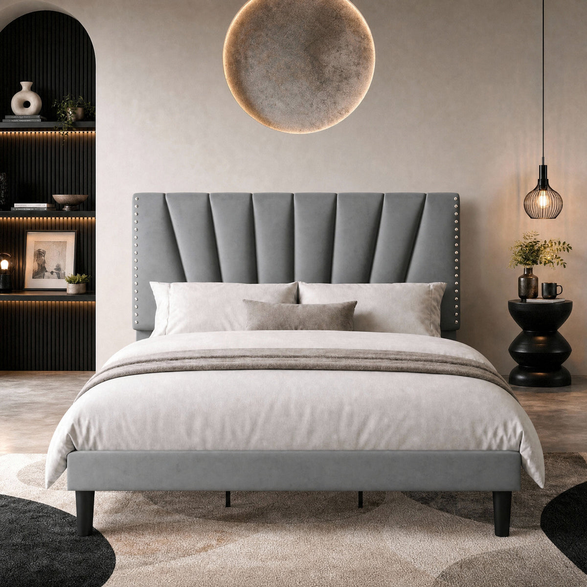 Einfach Premium Velvet Upholstered Platform Bed Frame with Adjustable Headboard,Under-Bed Storage,Heavy-Duty Metal Support, Noise-Free Slats