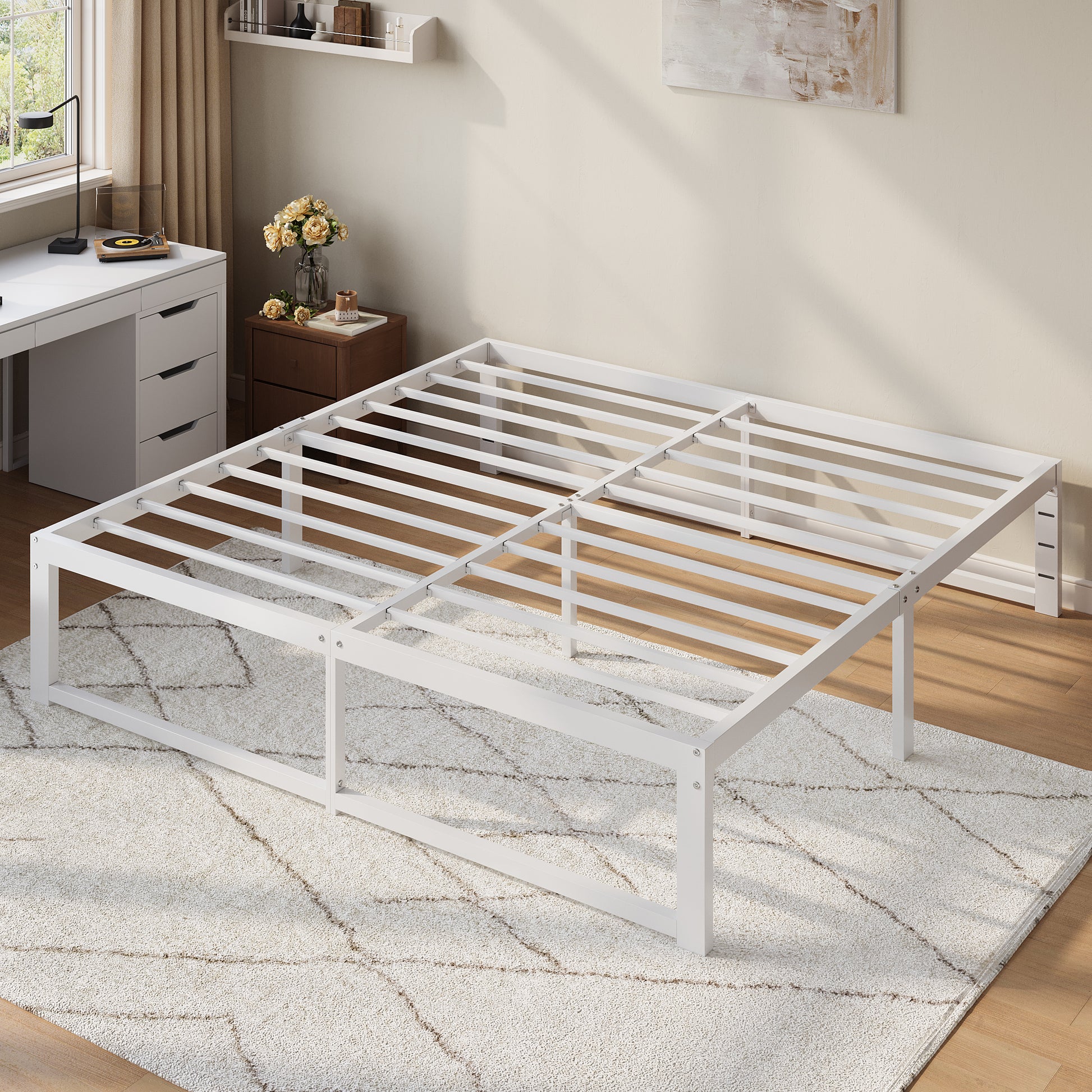 Einfach 14" Bed Frame, Heavy Duty Metal Slat Platform with Ample Underbed Storage, Noise Free