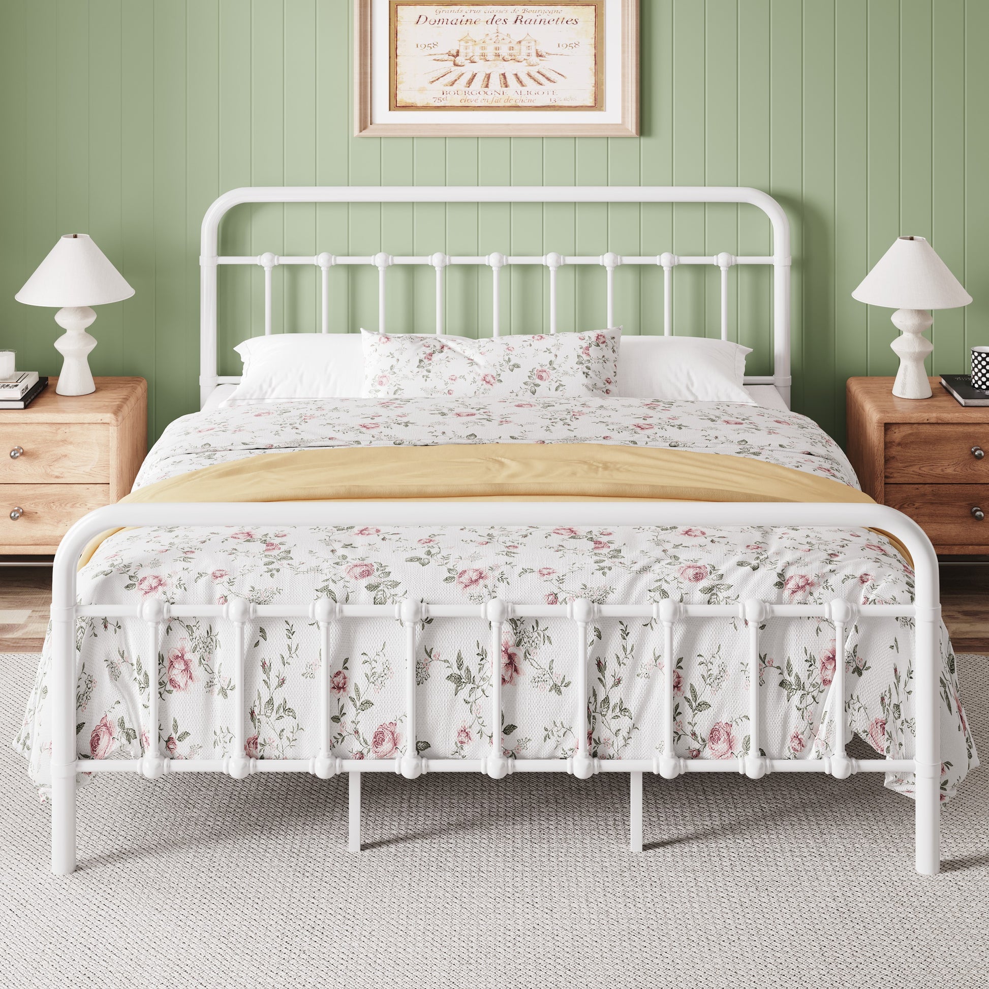 Einfach Metal Bed Frame with Victorian Vintage Headboard, 12.4" Under-bed Storage Space