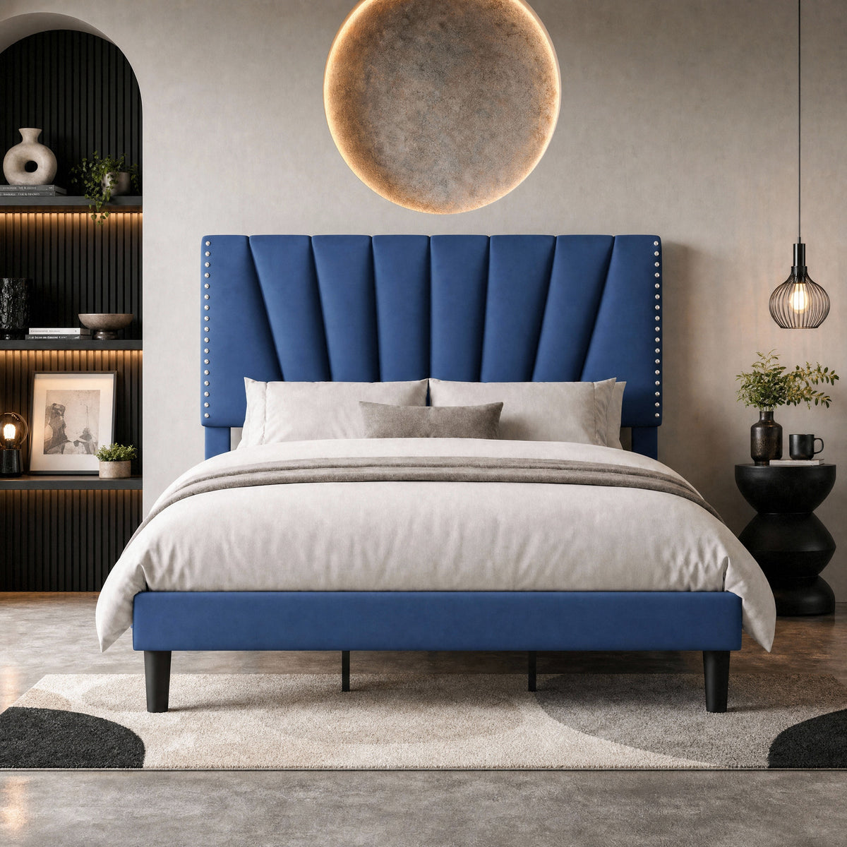 Einfach Premium Velvet Upholstered Platform Bed Frame with Adjustable Headboard,Under-Bed Storage,Heavy-Duty Metal Support, Noise-Free Slats