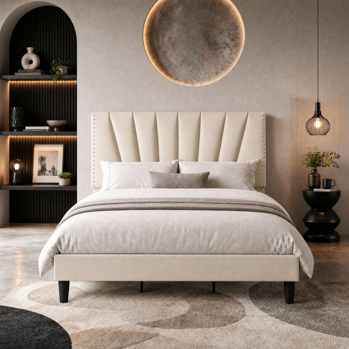 Einfach Premium Velvet Upholstered Platform Bed Frame with Adjustable Headboard,Under-Bed Storage,Heavy-Duty Metal Support, Noise-Free Slats