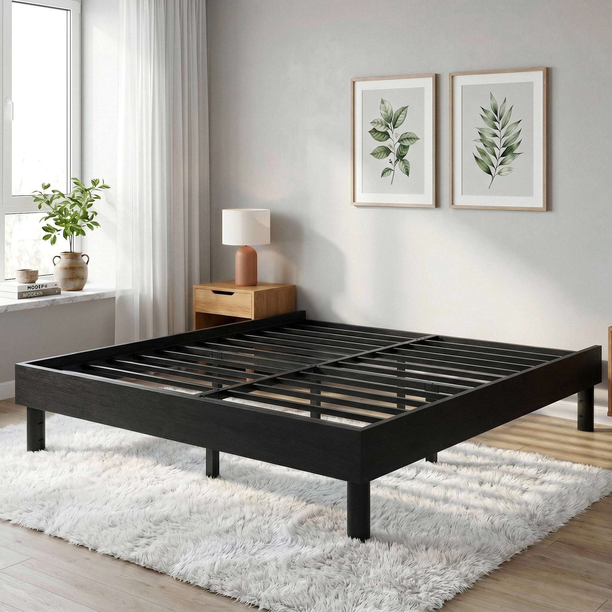 Einfach Bed Frame, 13.8" Wooden Platform Bed with Recessed Design and Upgraded Structure, No Box Spring Needed