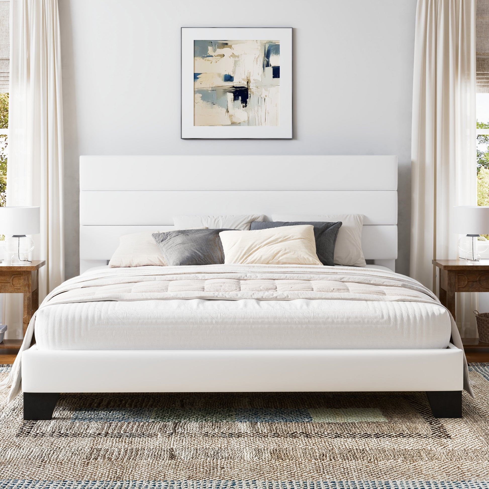 Einfach Bed Frame, Platform Bed Frame with Pannel Upholstered Fabric Headboard