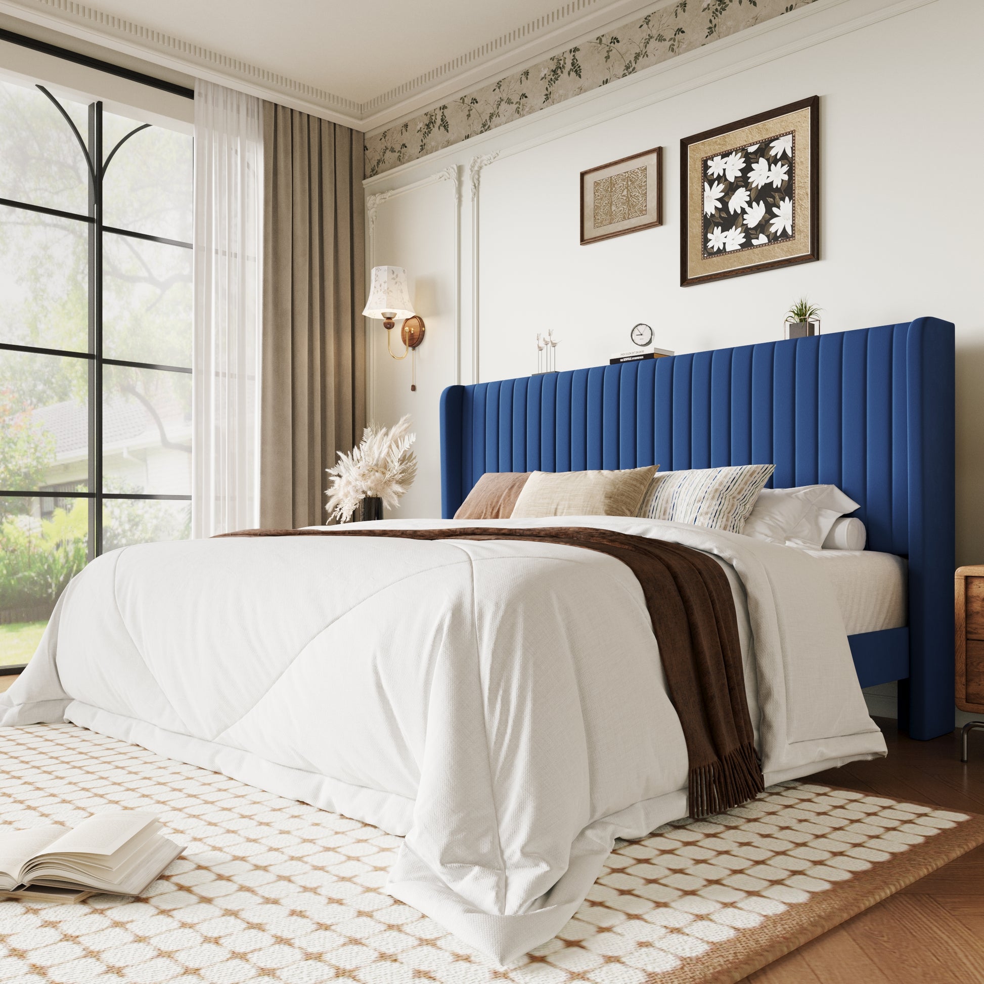 Einfach Bed Frame, Upholstered Platform Bed with Wingback Headboard, No Box Spring Required