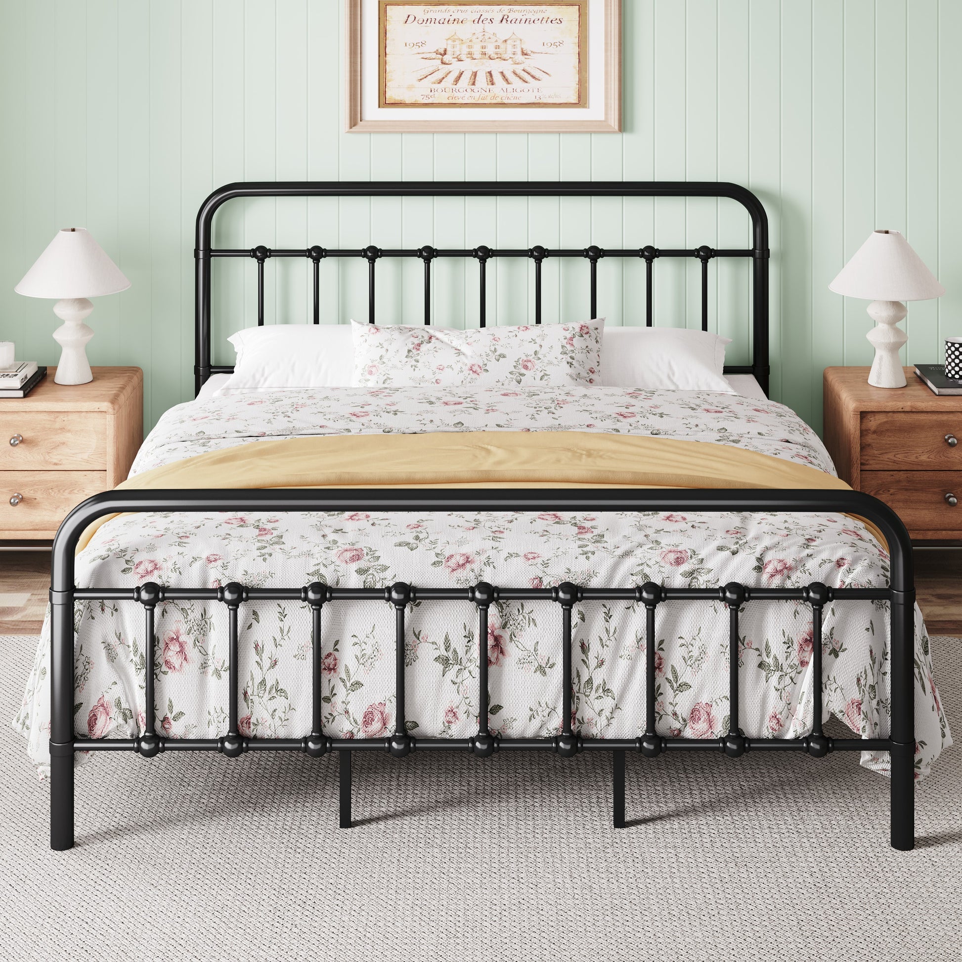 Einfach Metal Bed Frame with Victorian Vintage Headboard, 12.4" Under-bed Storage Space