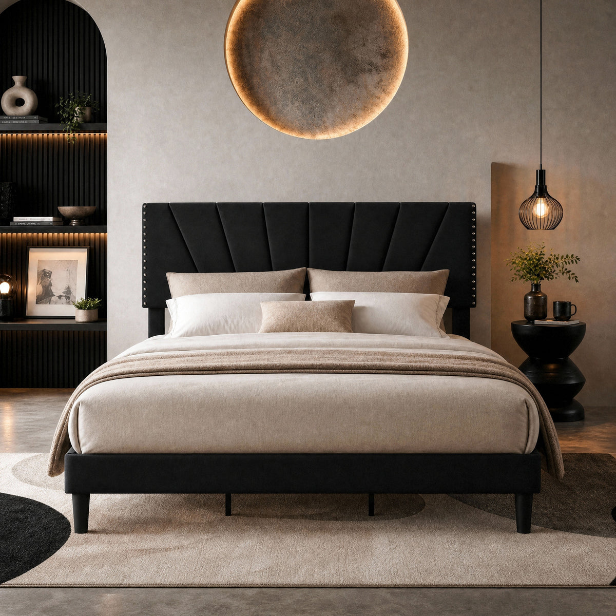 Einfach Premium Velvet Upholstered Platform Bed Frame with Adjustable Headboard,Under-Bed Storage,Heavy-Duty Metal Support, Noise-Free Slats