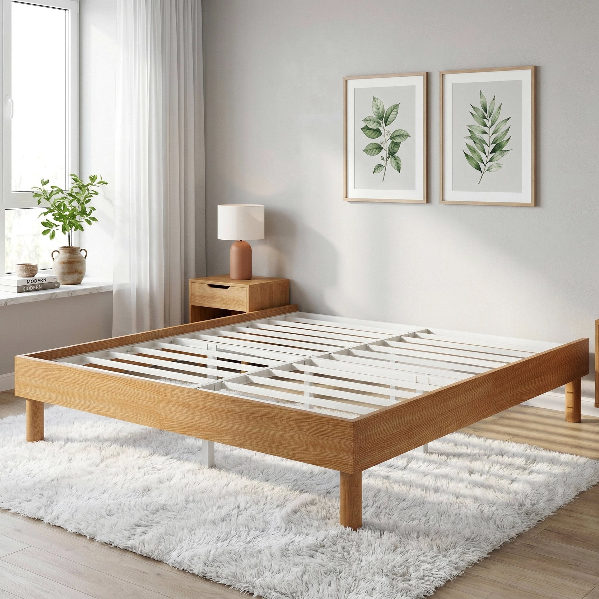 Einfach Bed Frame, 13.8" Wooden Platform Bed with Recessed Design and Upgraded Structure, No Box Spring Needed