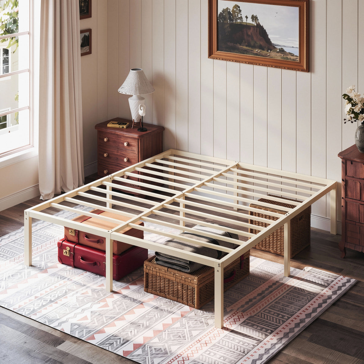 Einfach Bed Frame with Ample Under-Bed Storage Space, Heavy Duty, No Box Spring Needed