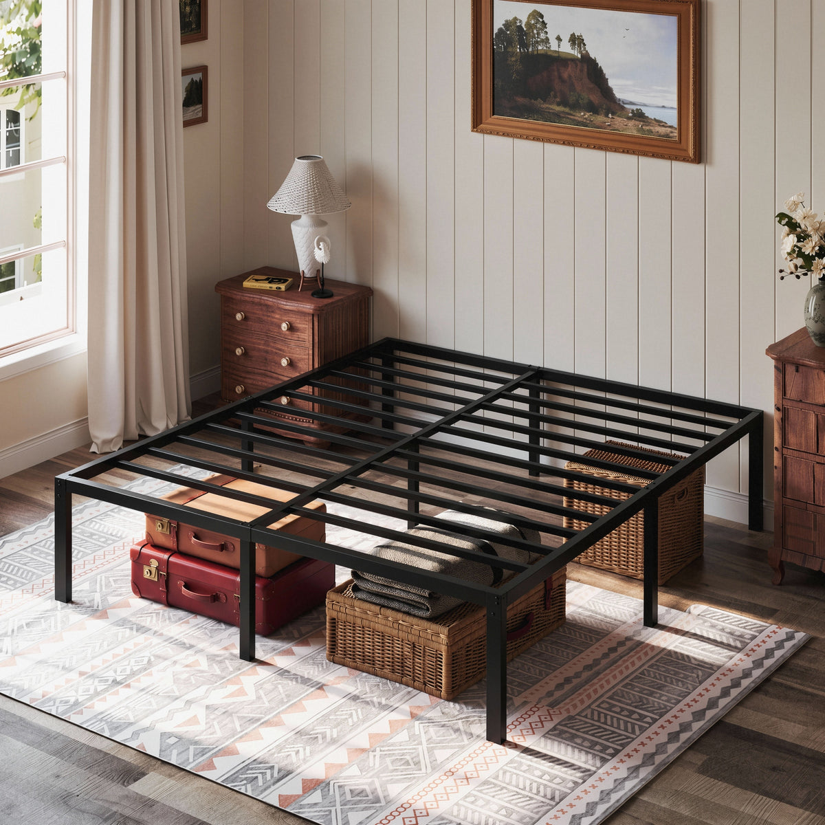 Einfach Bed Frame with Ample Under-Bed Storage Space, Heavy Duty, No Box Spring Needed