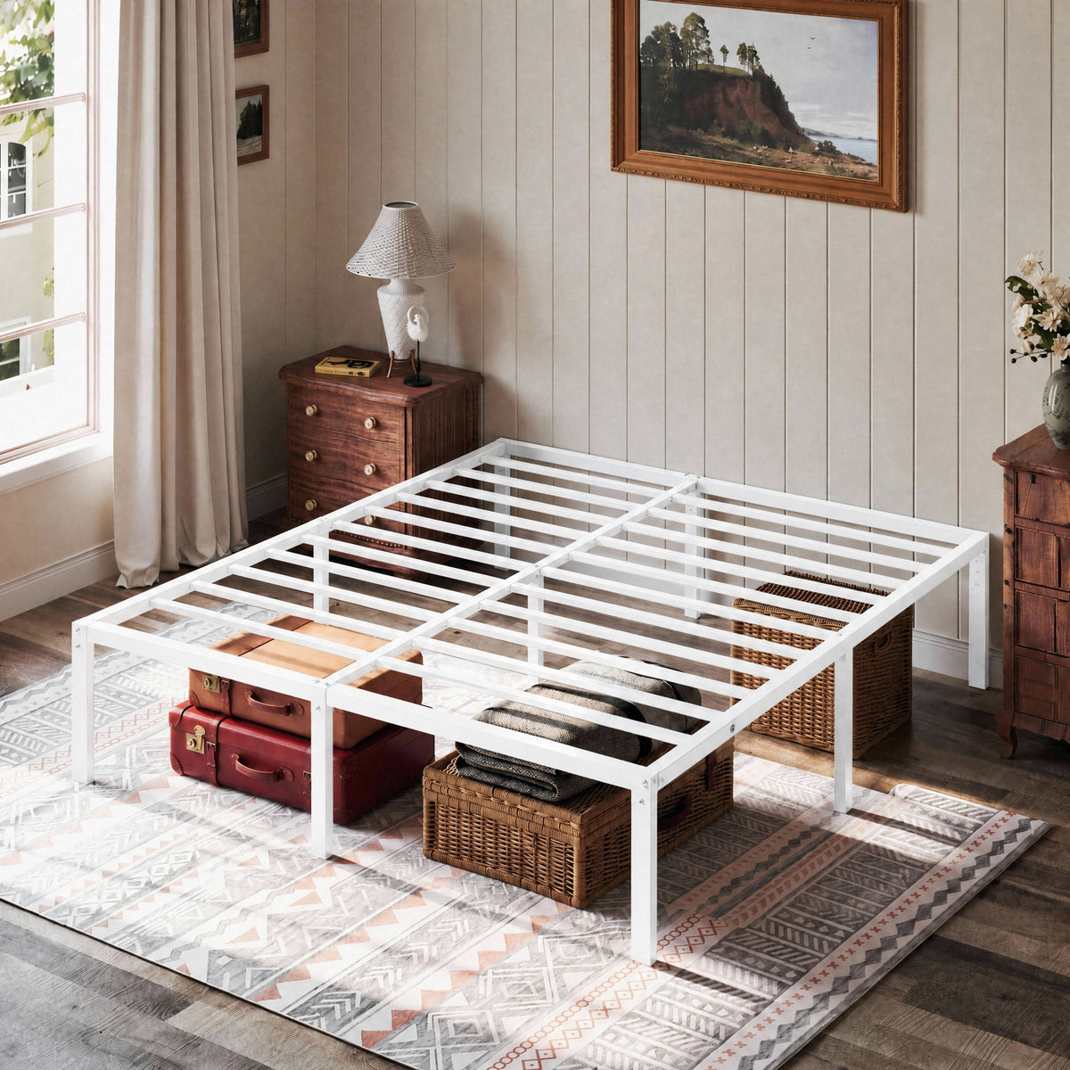 Einfach Bed Frame with Ample Under-Bed Storage Space, Heavy Duty, No Box Spring Needed