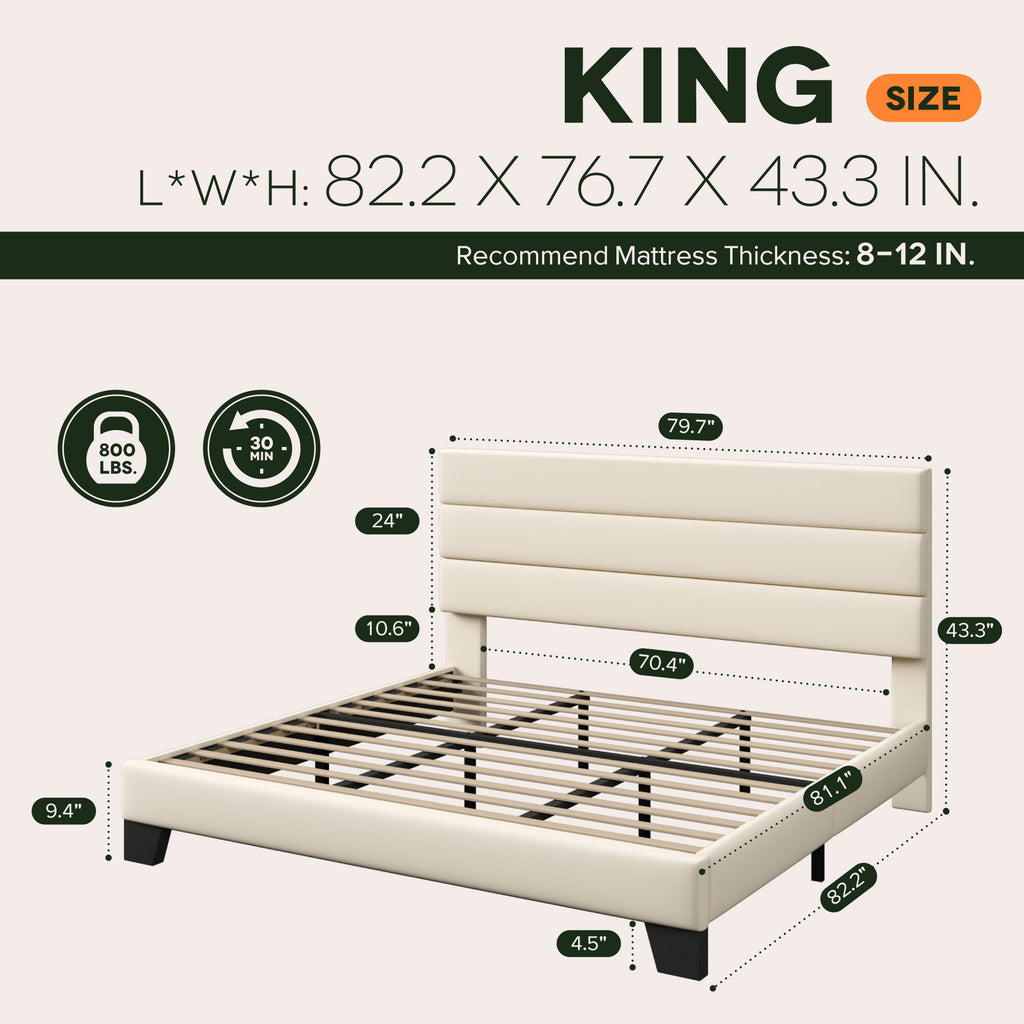 Einfach Bed Frame, Platform Bed Frame with Panel Upholstered Velvet Headboard