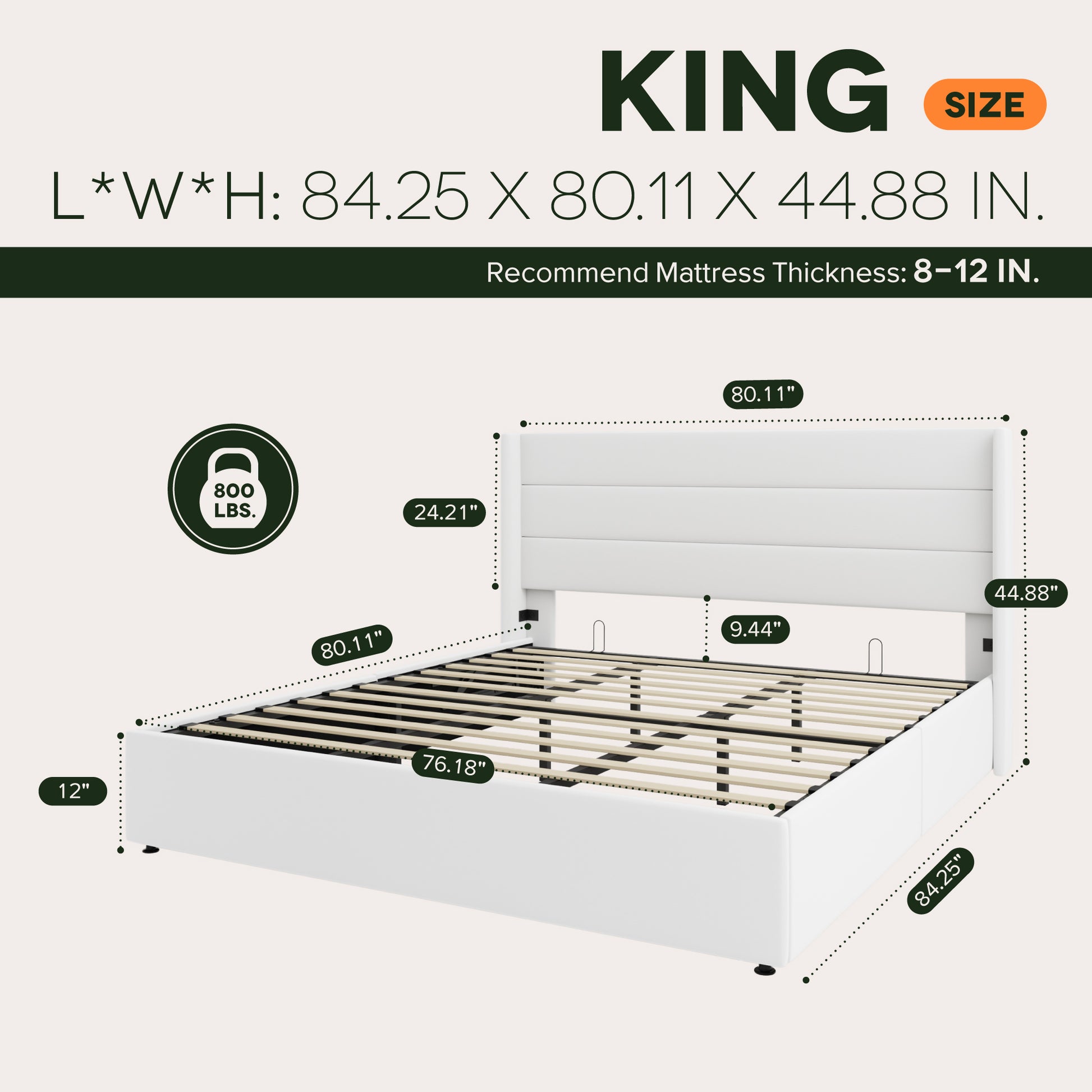Einfach Hydraulic Lift up Platform Storage Bed Frame with Velvet Upholstered Wingback Panel Headboard