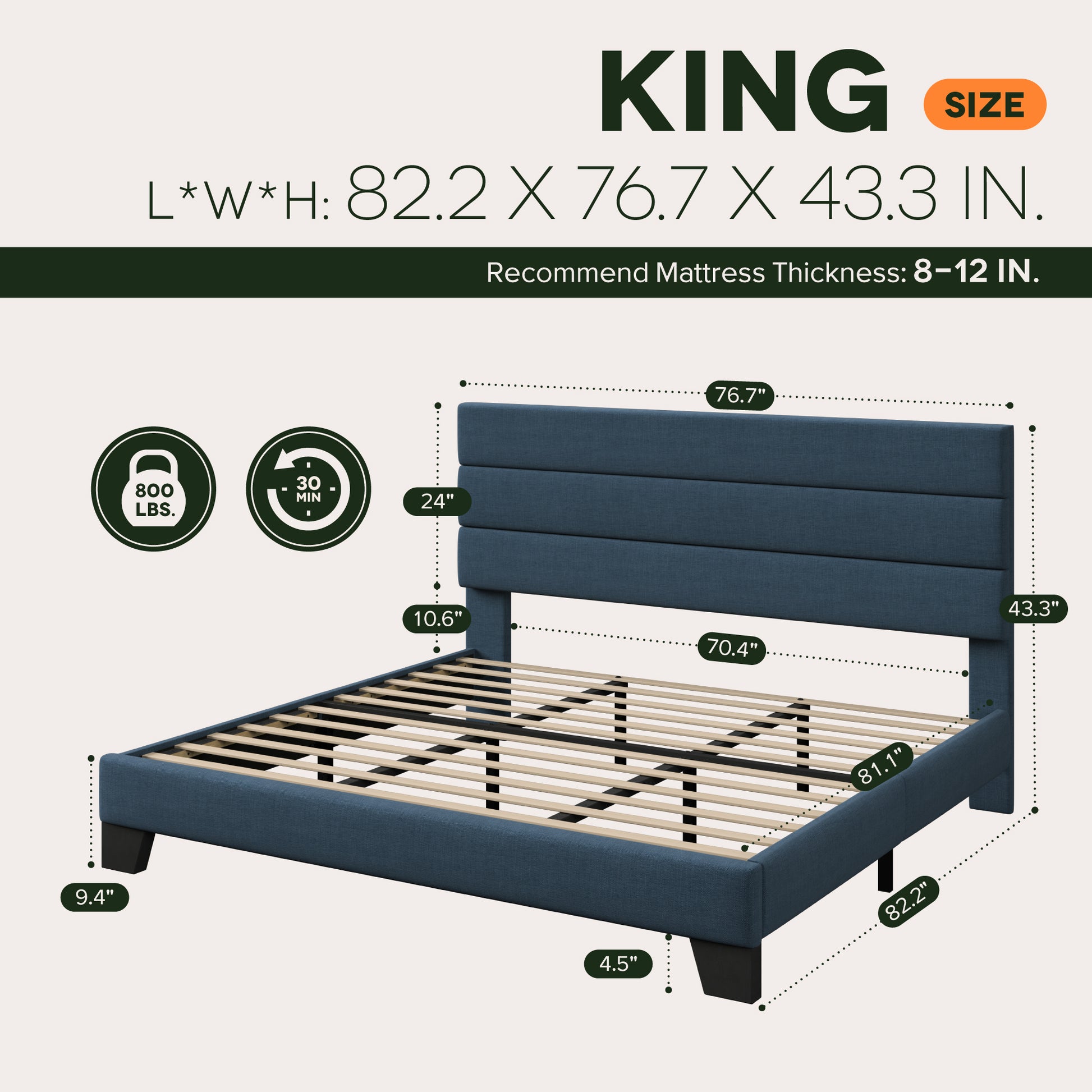 Einfach Bed Frame, Platform Bed Frame with Pannel Upholstered Fabric Headboard