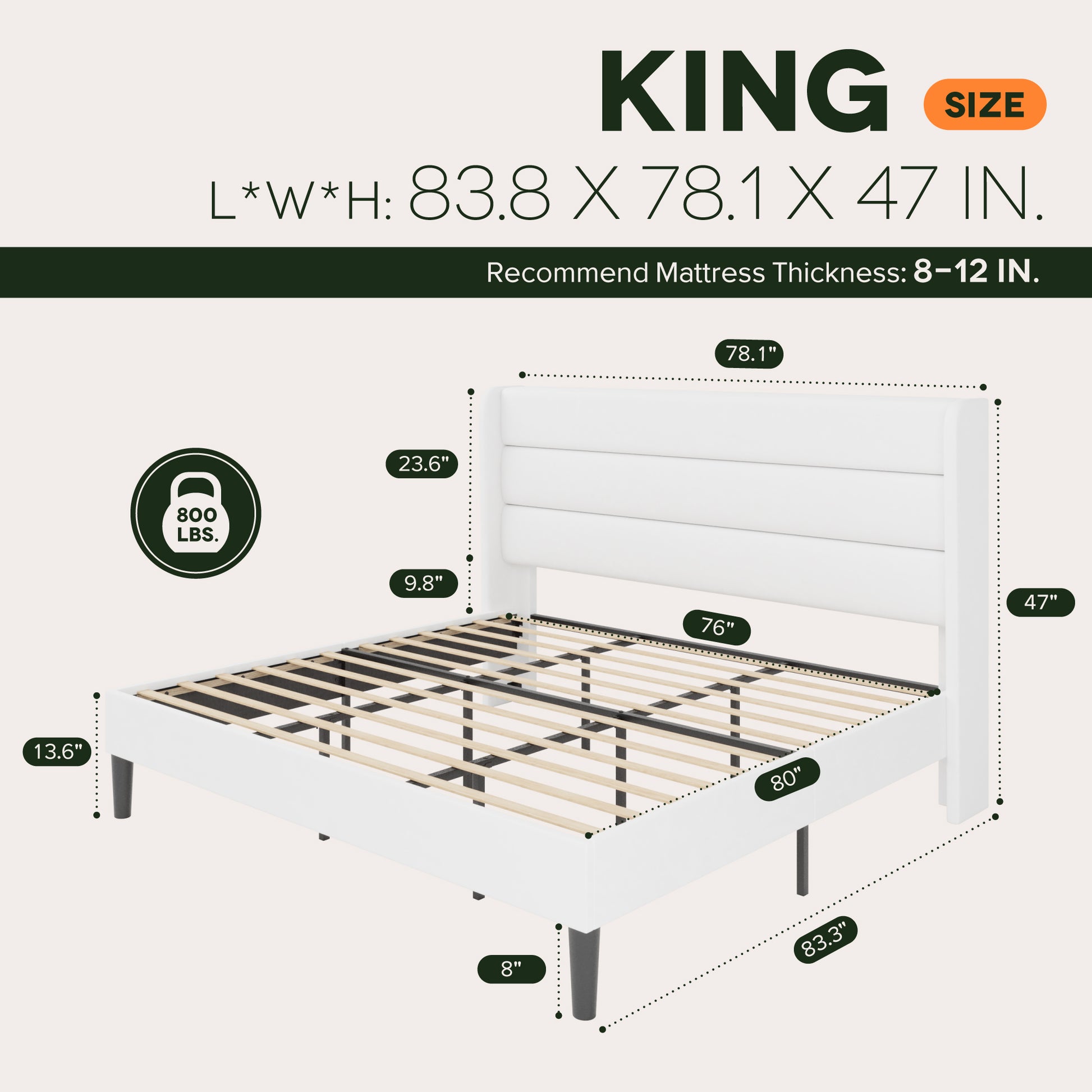 Einfach Luxury Velvet Upholstered Platform Bed Frame with Wingback Headboard