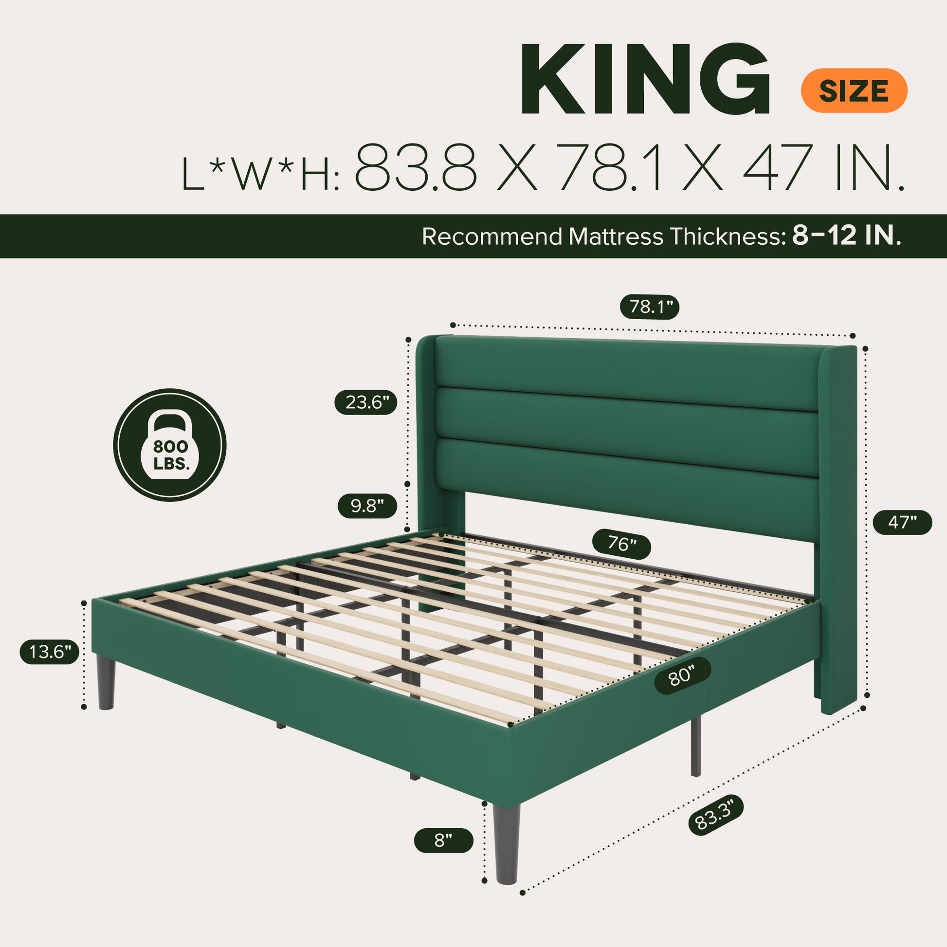 Einfach Luxury Velvet Upholstered Platform Bed Frame with Wingback Headboard