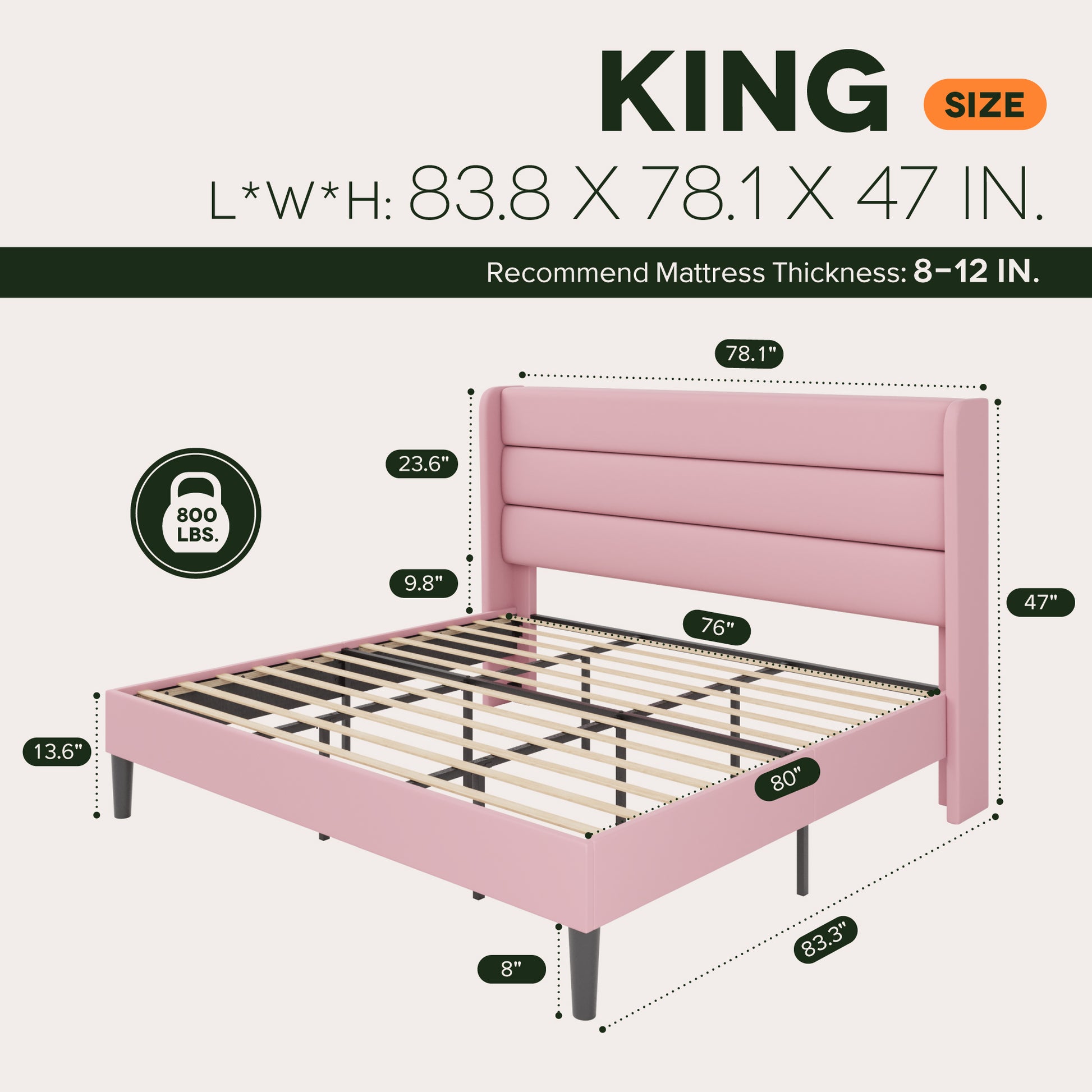 Einfach Luxury Velvet Upholstered Platform Bed Frame with Wingback Headboard