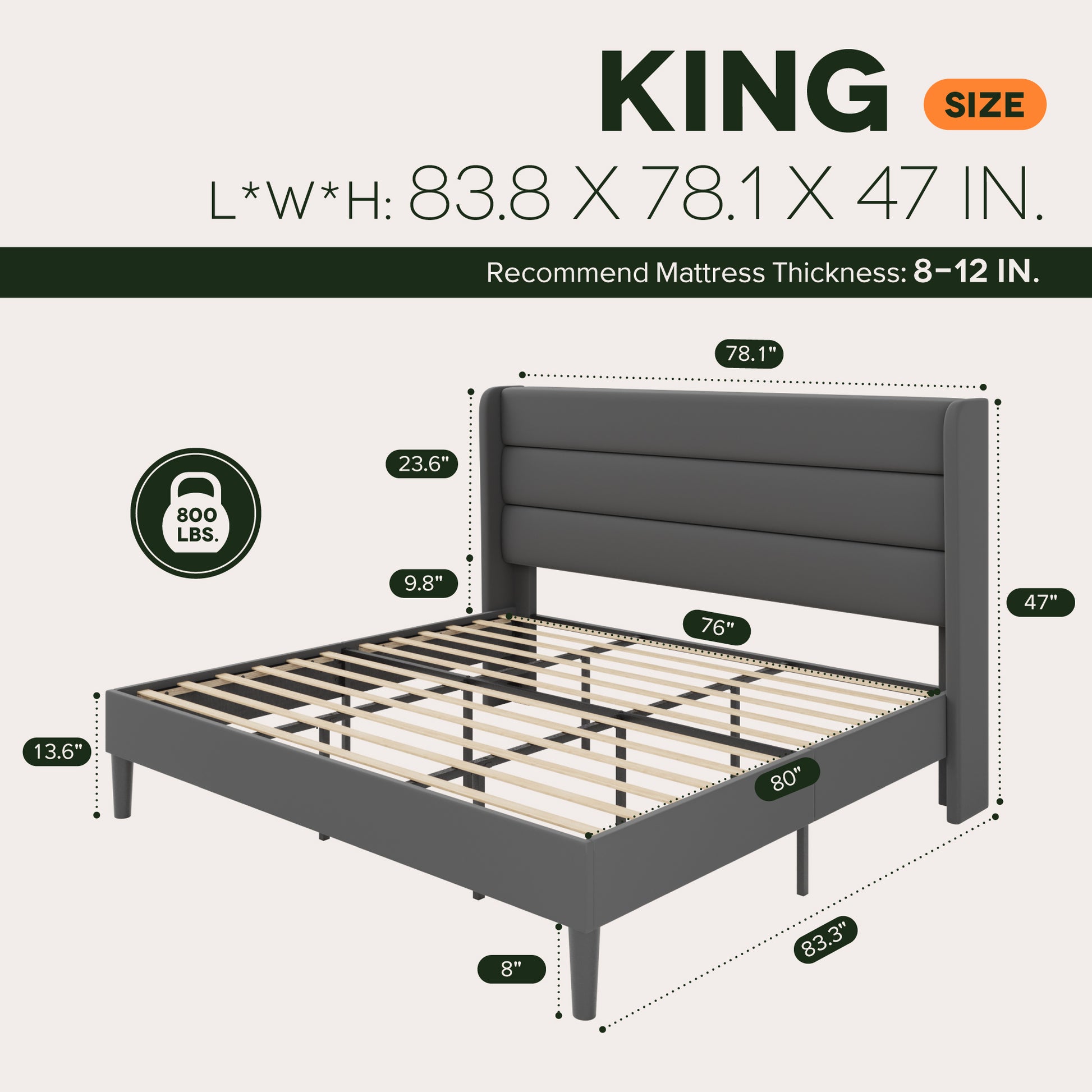 Einfach Luxury Velvet Upholstered Platform Bed Frame with Wingback Headboard
