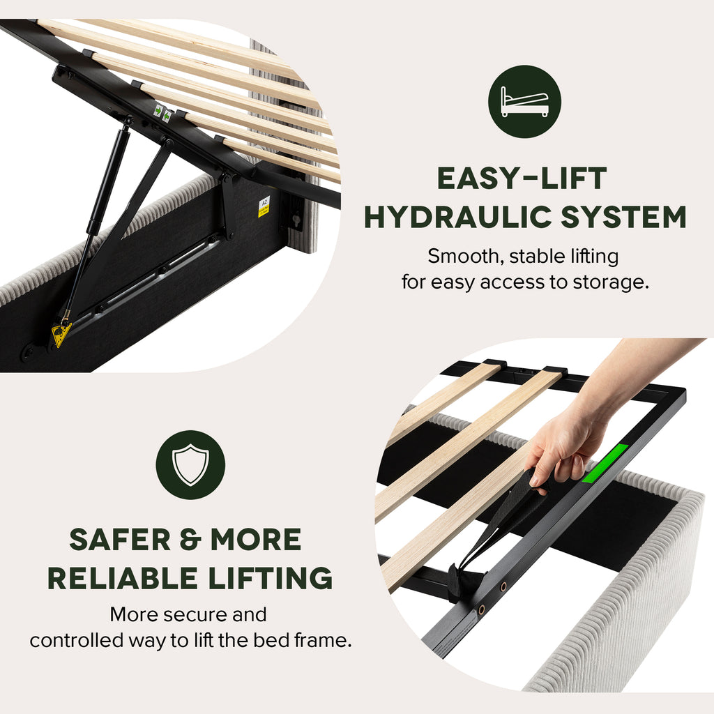 Einfach Hydraulic Lift Up Storage Bed Frame, Corduroy Upholstered Wingback Headboard, Ample Under-bed Storage