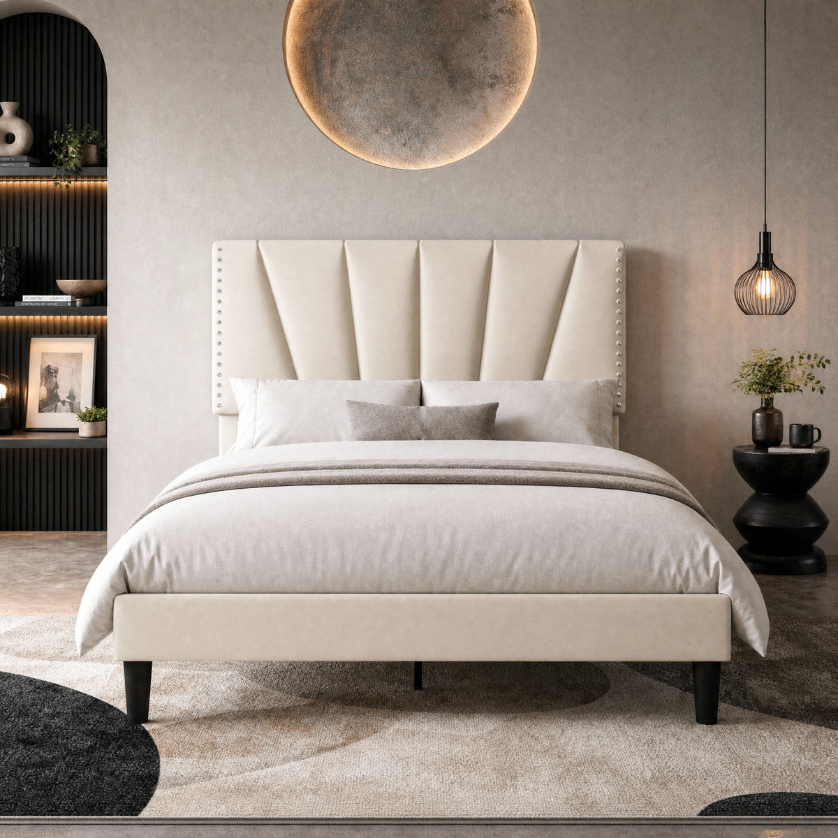 Einfach Premium Velvet Upholstered Platform Bed Frame with Adjustable Headboard,Under-Bed Storage,Heavy-Duty Metal Support, Noise-Free Slats