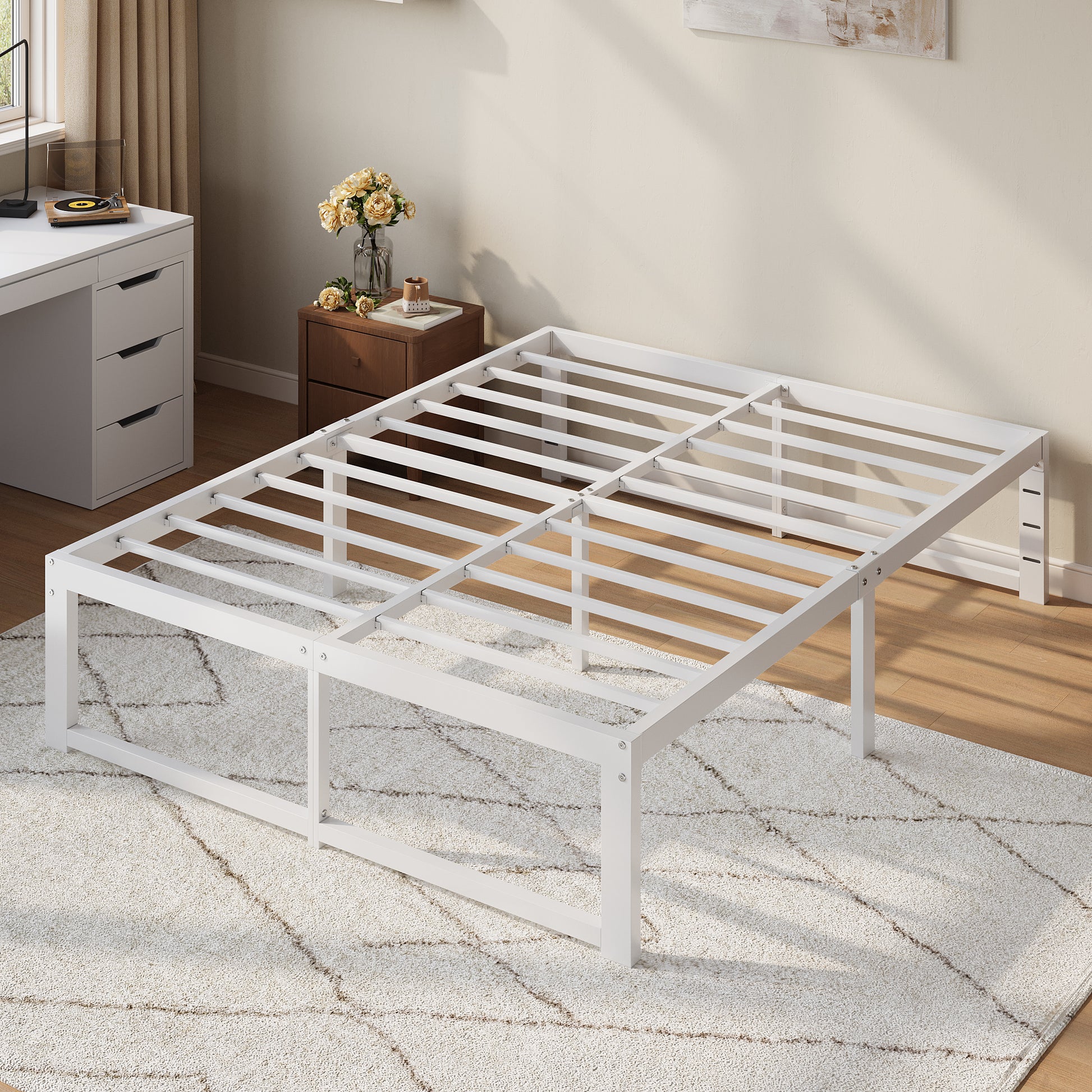 Einfach 14" Bed Frame, Heavy Duty Metal Slat Platform with Ample Underbed Storage, Noise Free