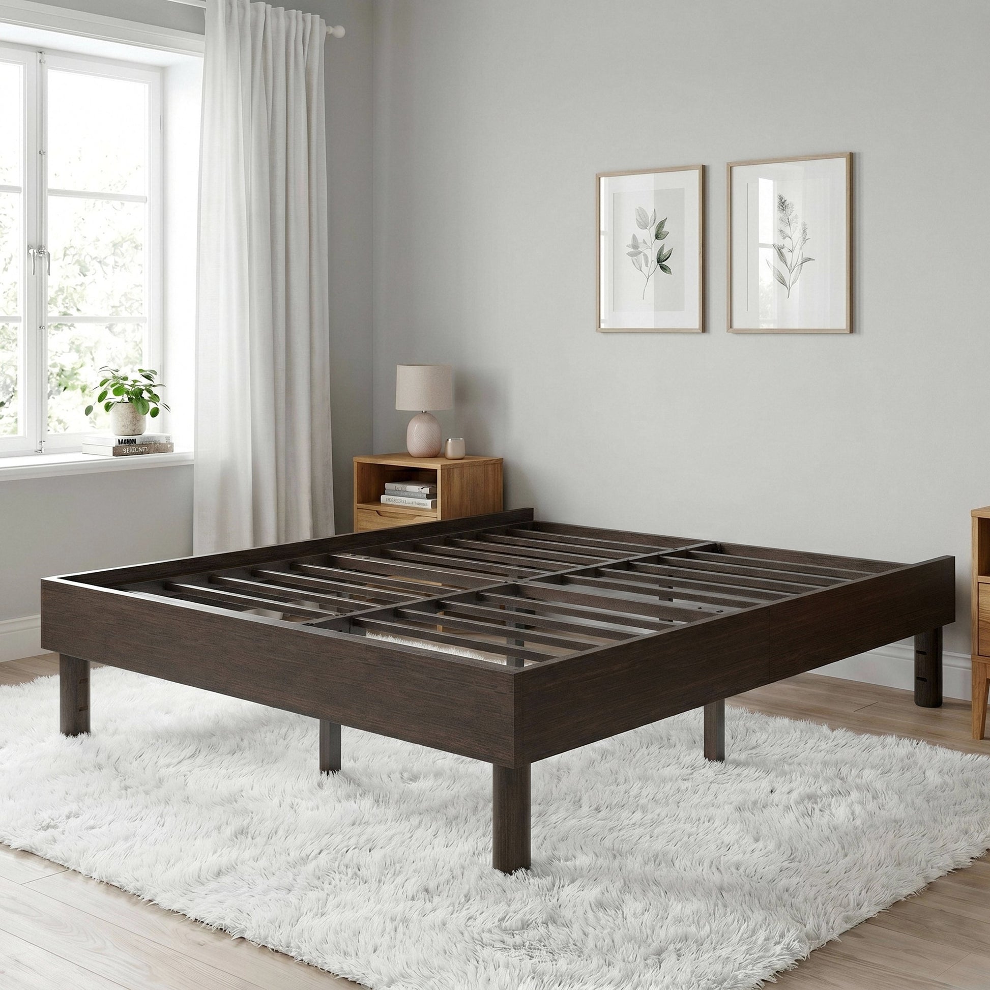 Einfach Bed Frame, 13.8" Wooden Platform Bed with Recessed Design and Upgraded Structure, No Box Spring Needed