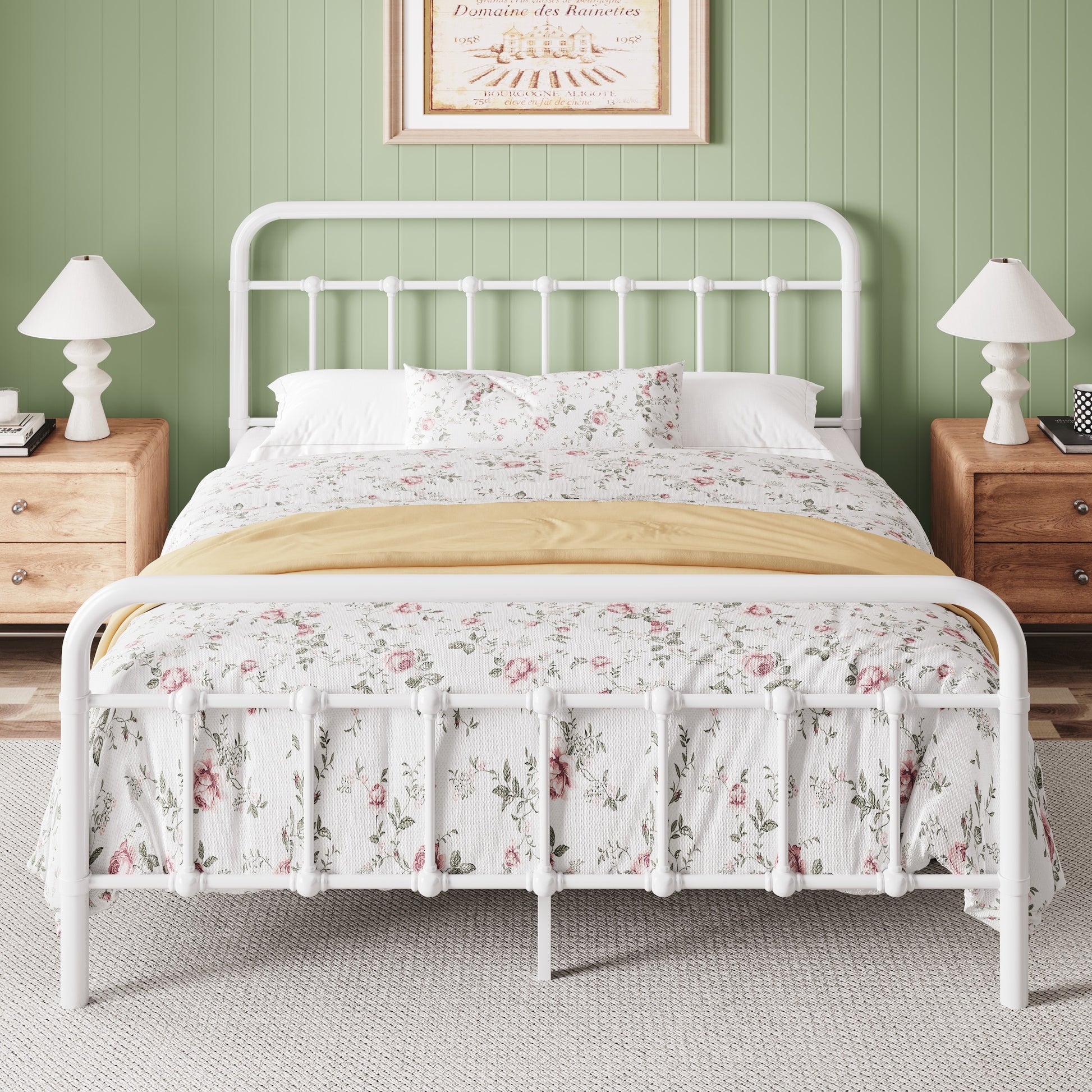 Einfach Metal Bed Frame with Victorian Vintage Headboard, 12.4" Under-bed Storage Space