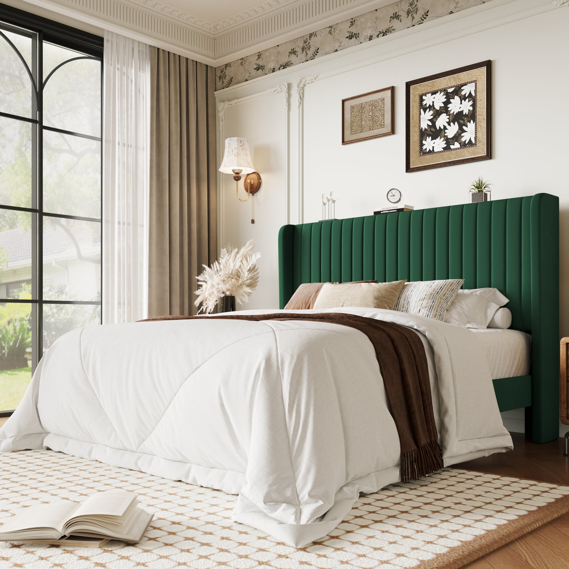 Einfach Bed Frame, Upholstered Platform Bed with Wingback Headboard, No Box Spring Required