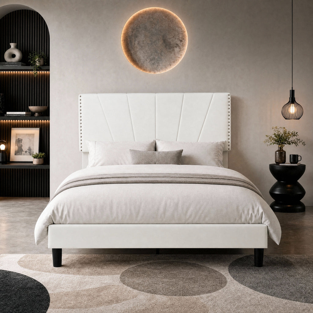 Einfach Premium Velvet Upholstered Platform Bed Frame with Adjustable Headboard,Under-Bed Storage,Heavy-Duty Metal Support, Noise-Free Slats