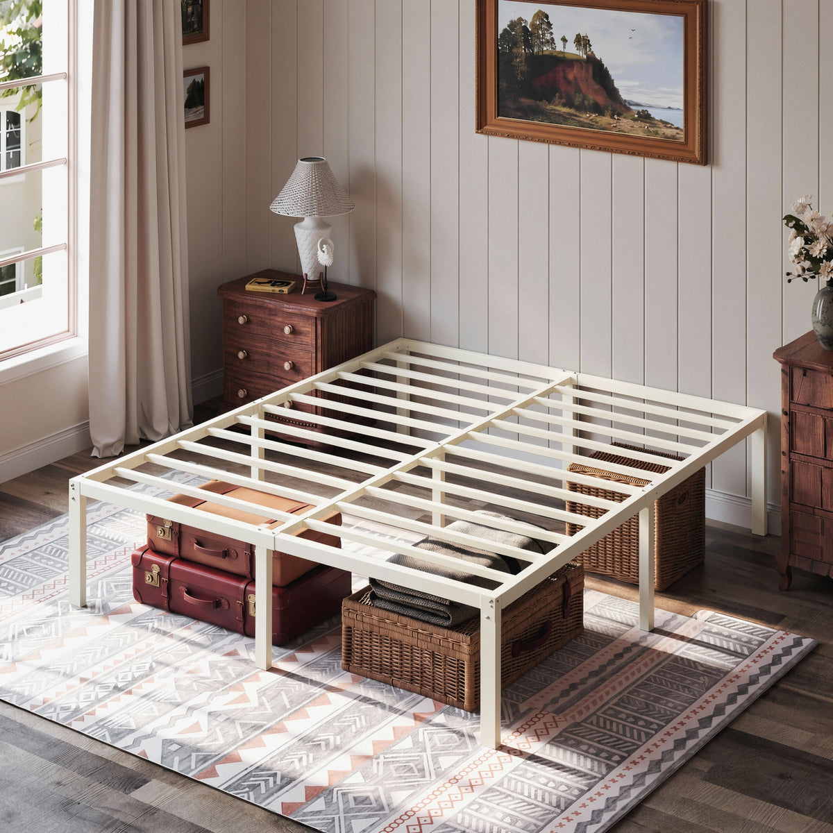 Einfach Bed Frame with Ample Under-Bed Storage Space, Heavy Duty, No Box Spring Needed