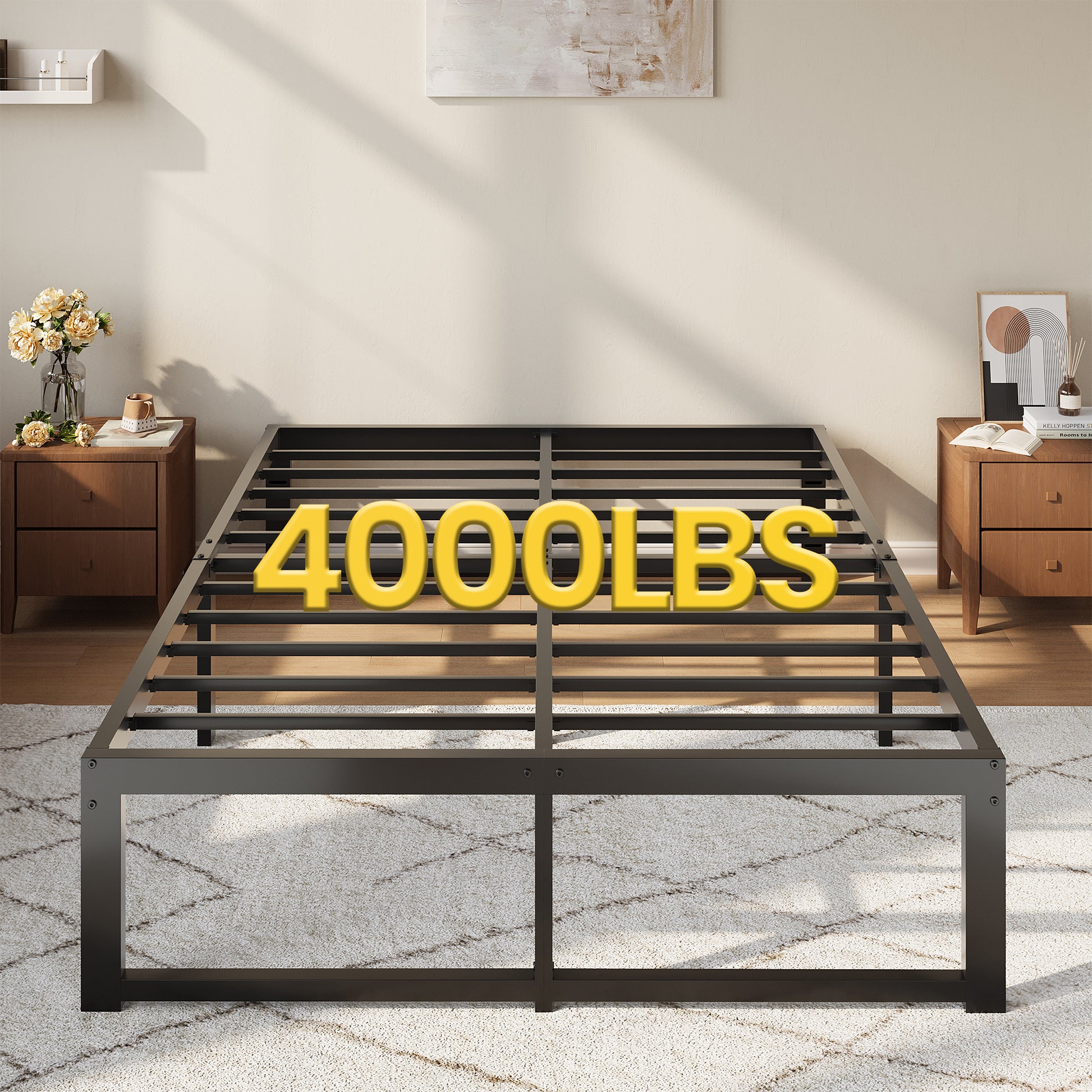 Einfach 14" Bed Frame, Heavy Duty Metal Slat Platform with Ample Underbed Storage, Noise Free