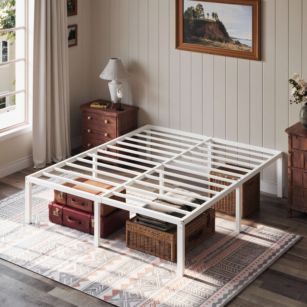 Einfach Bed Frame with Ample Under-Bed Storage Space, Heavy Duty, No Box Spring Needed